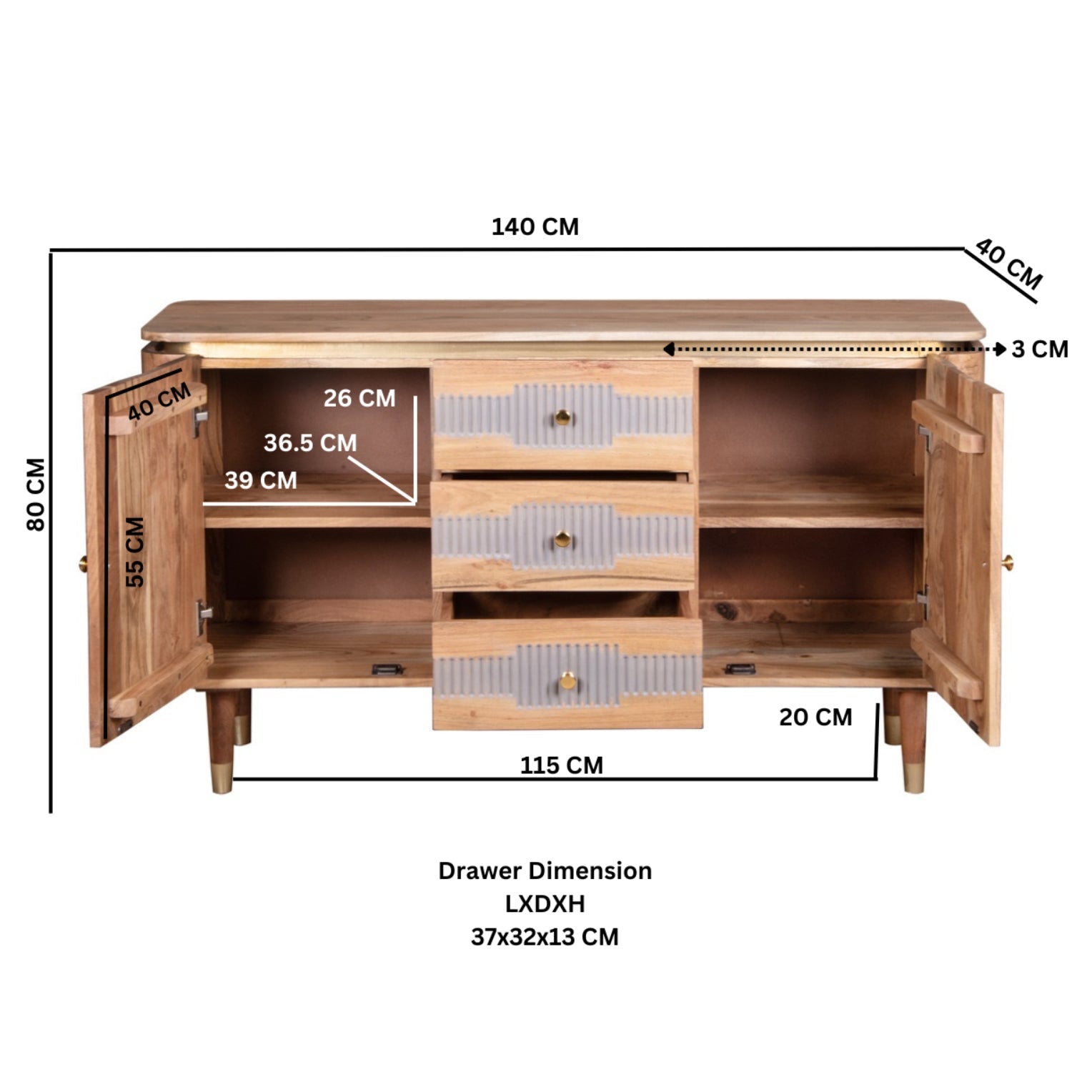 Berkley Acacia Wood 2 Doors 3 Drawers Sideboard Berkley Acacia Wood 2 Doors 3 Drawers Sideboard