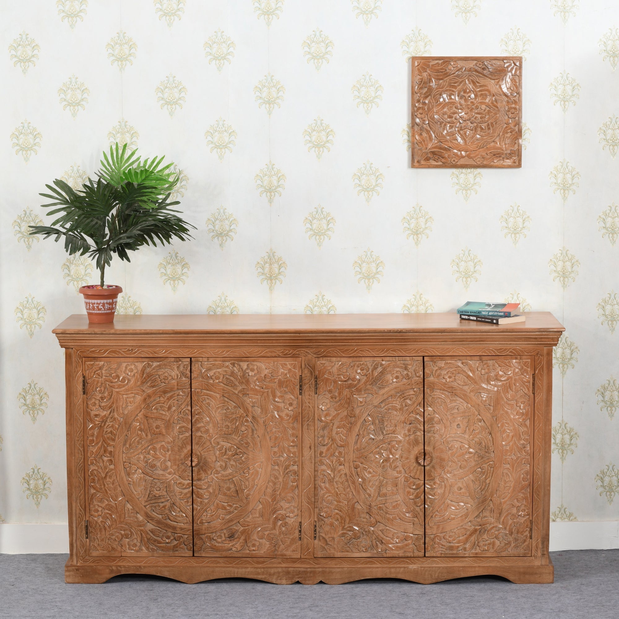 Carved Mango Wood Extra Large Sideboard with 4 Doors Carved Mango Wood Extra Large Sideboard with 4 Doors
