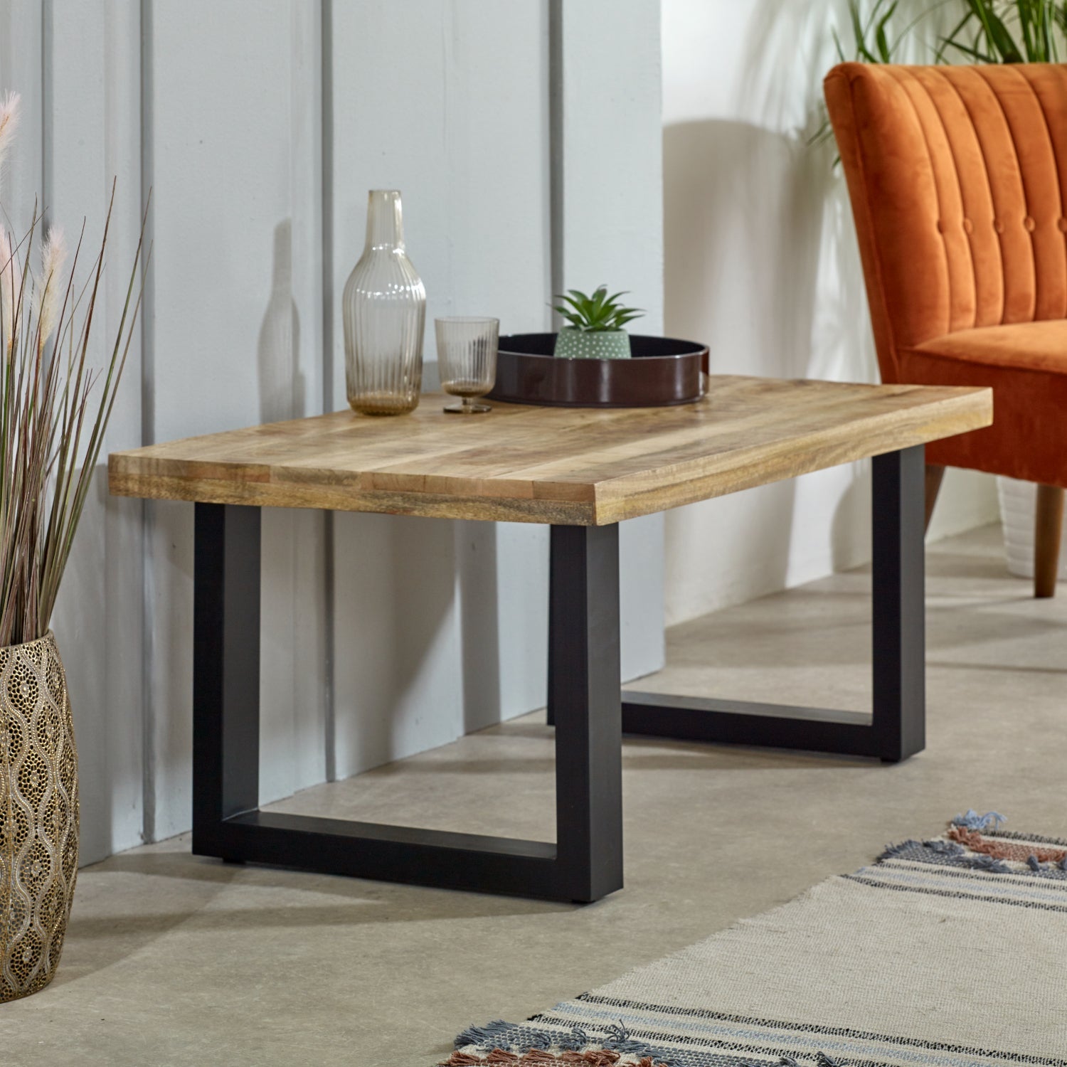 Merlin Mango Wooden & Metal Coffee Table Merlin Mango Wooden & Metal Coffee Table