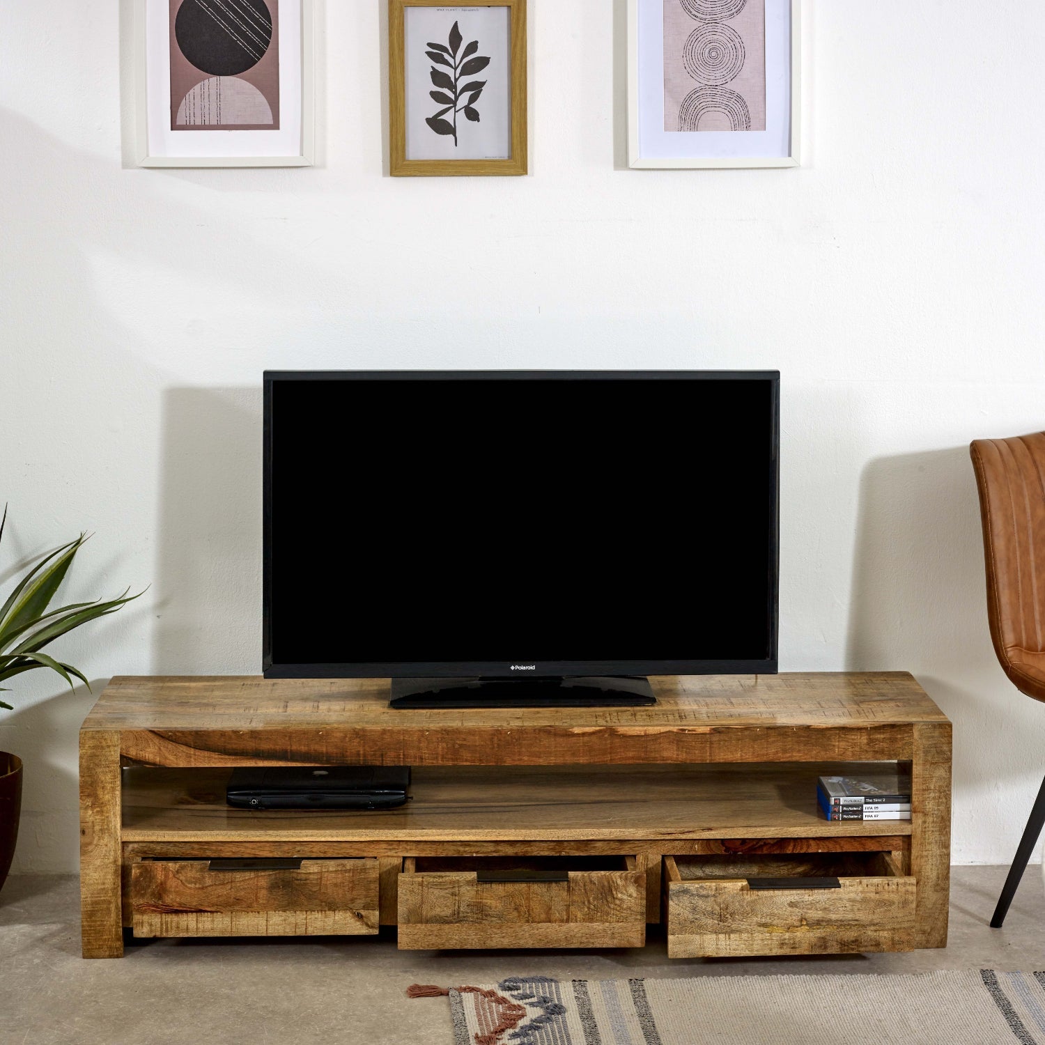 Merlin Mango Wooden Large TV Stand With 3 Drawers Merlin Mango Wooden Large TV Stand With 3 Drawers