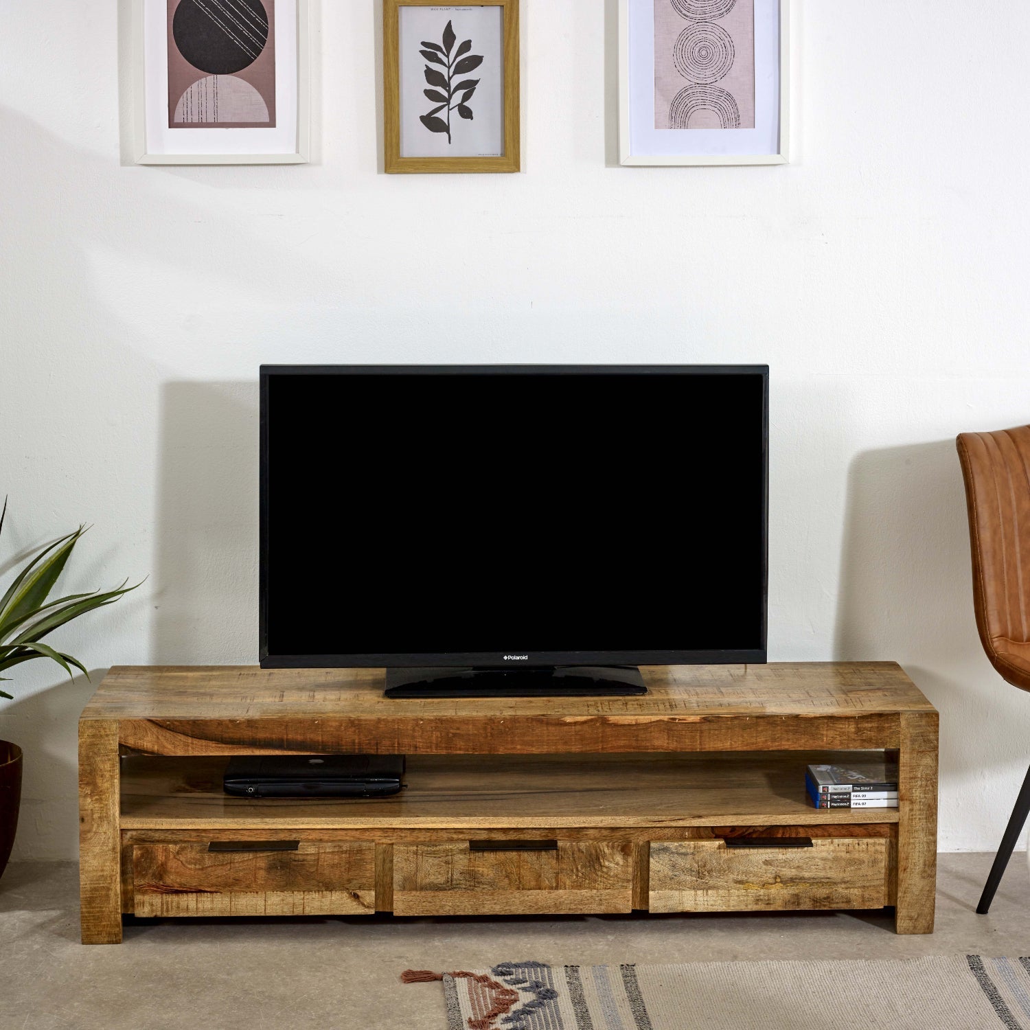 Merlin Mango Wooden Large TV Stand With 3 Drawers Merlin Mango Wooden Large TV Stand With 3 Drawers