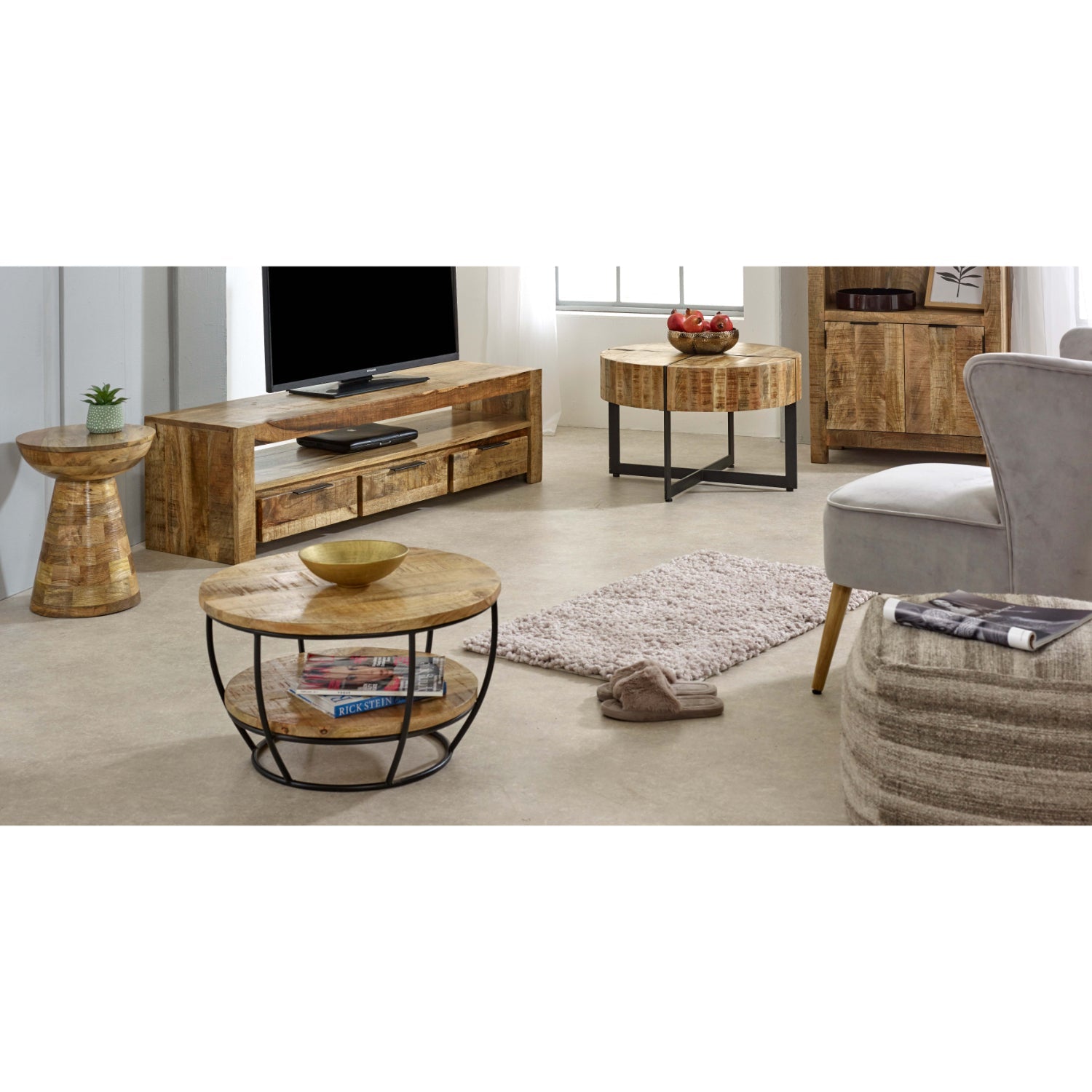 Merlin Mango Wooden Large TV Stand With 3 Drawers Merlin Mango Wooden Large TV Stand With 3 Drawers
