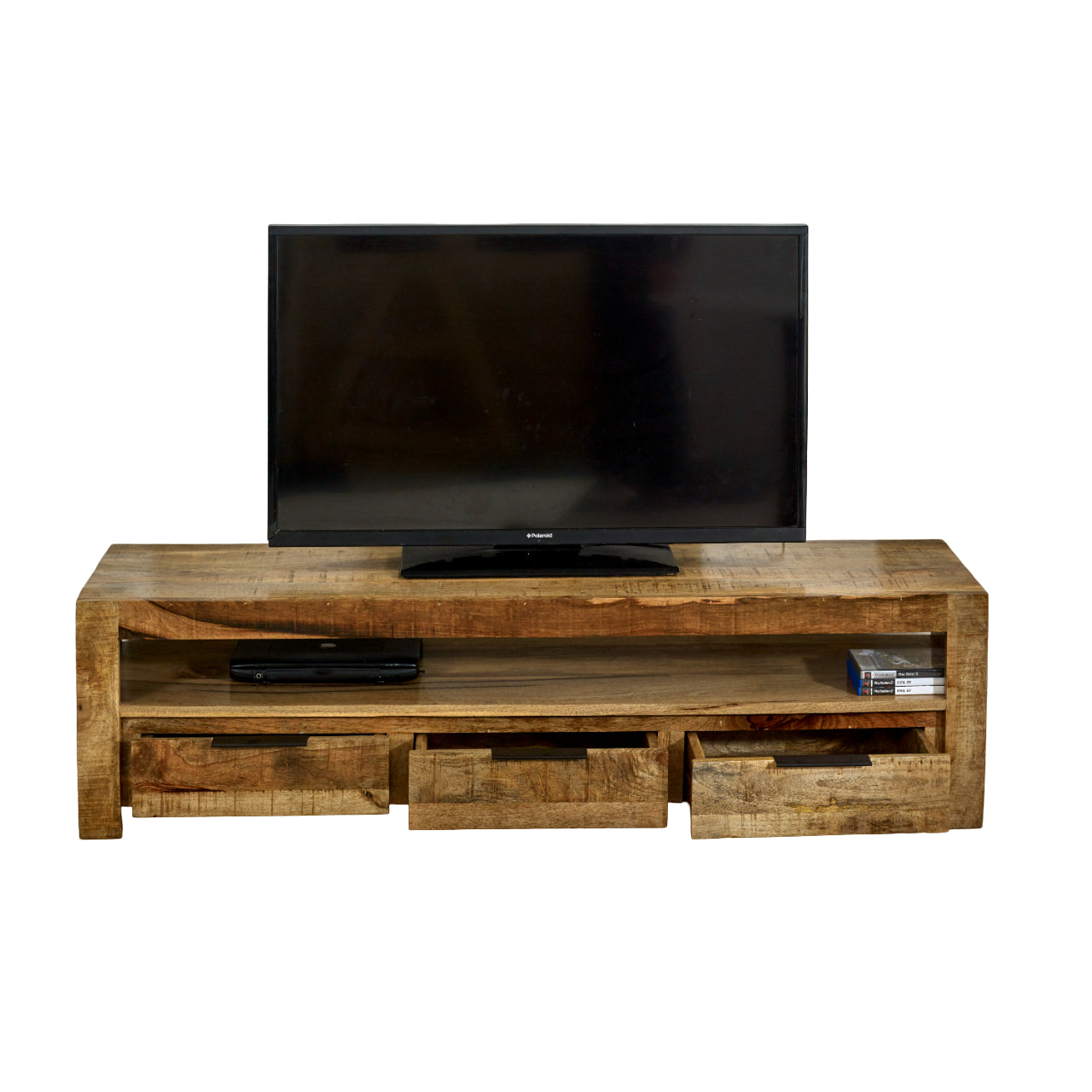 Merlin Mango Wooden Large TV Stand With 3 Drawers Merlin Mango Wooden Large TV Stand With 3 Drawers