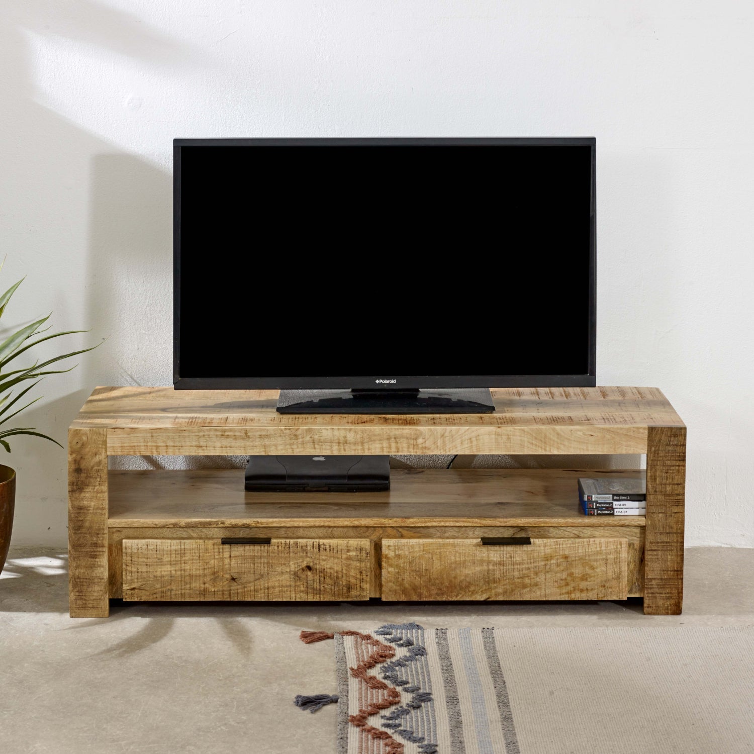 Merlin Mango Wooden Tv Stand With 2 Drawers Merlin Mango Wooden Tv Stand With 2 Drawers