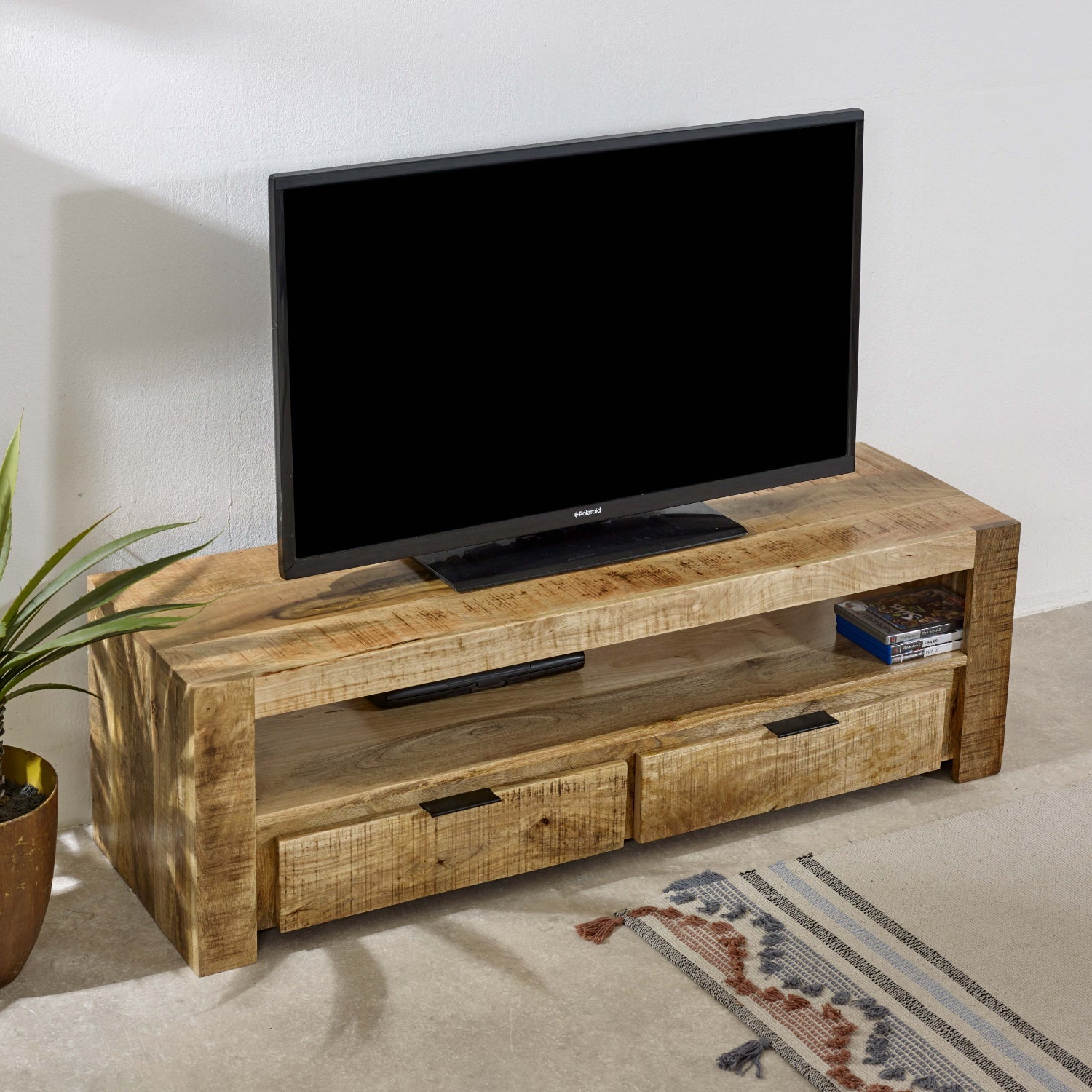 Merlin Mango Wooden Tv Stand With 2 Drawers Merlin Mango Wooden Tv Stand With 2 Drawers
