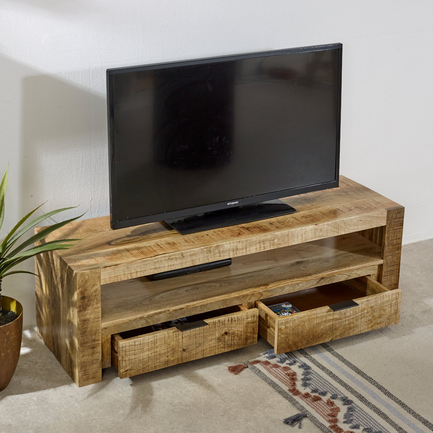 Merlin Mango Wooden Tv Stand With 2 Drawers Merlin Mango Wooden Tv Stand With 2 Drawers