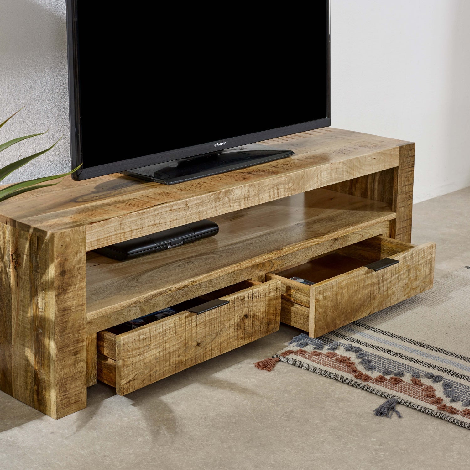 Merlin Mango Wooden Tv Stand With 2 Drawers Merlin Mango Wooden Tv Stand With 2 Drawers