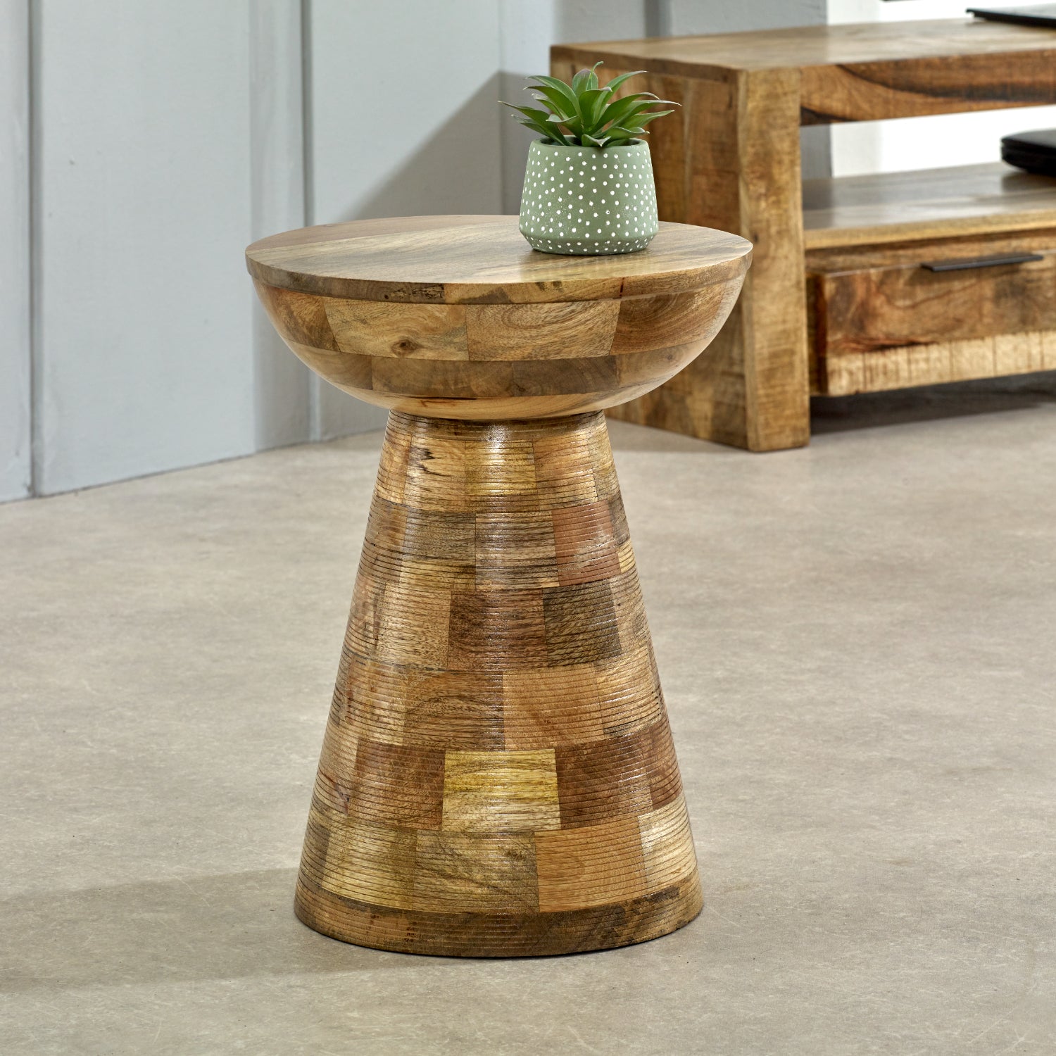 Merlin Mango Wooden Round Side Table Mushroom Style Merlin Mango Wooden Round Side Table Mushroom Style
