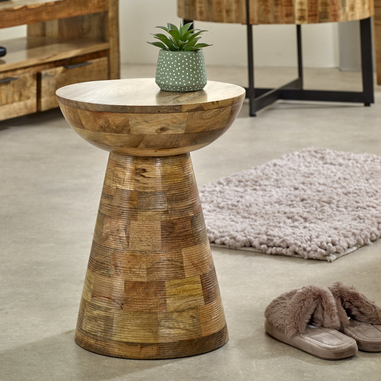 Merlin Mango Wooden Round Side Table Mushroom Style Merlin Mango Wooden Round Side Table Mushroom Style