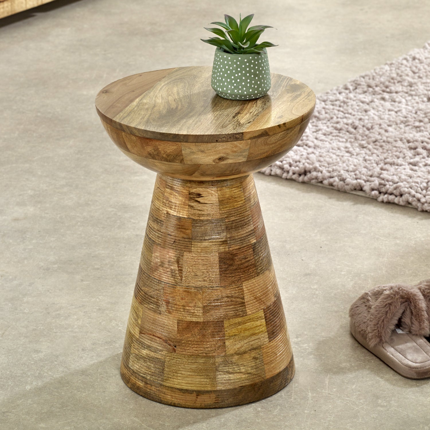 Merlin Mango Wooden Round Side Table Mushroom Style Merlin Mango Wooden Round Side Table Mushroom Style
