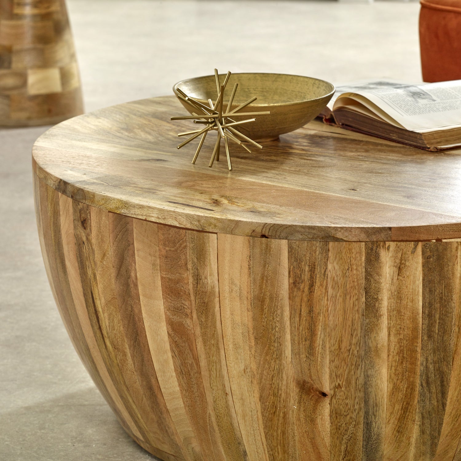 Merlin Mango Wooden Drum Coffee Table Merlin Mango Wooden Drum Coffee Table
