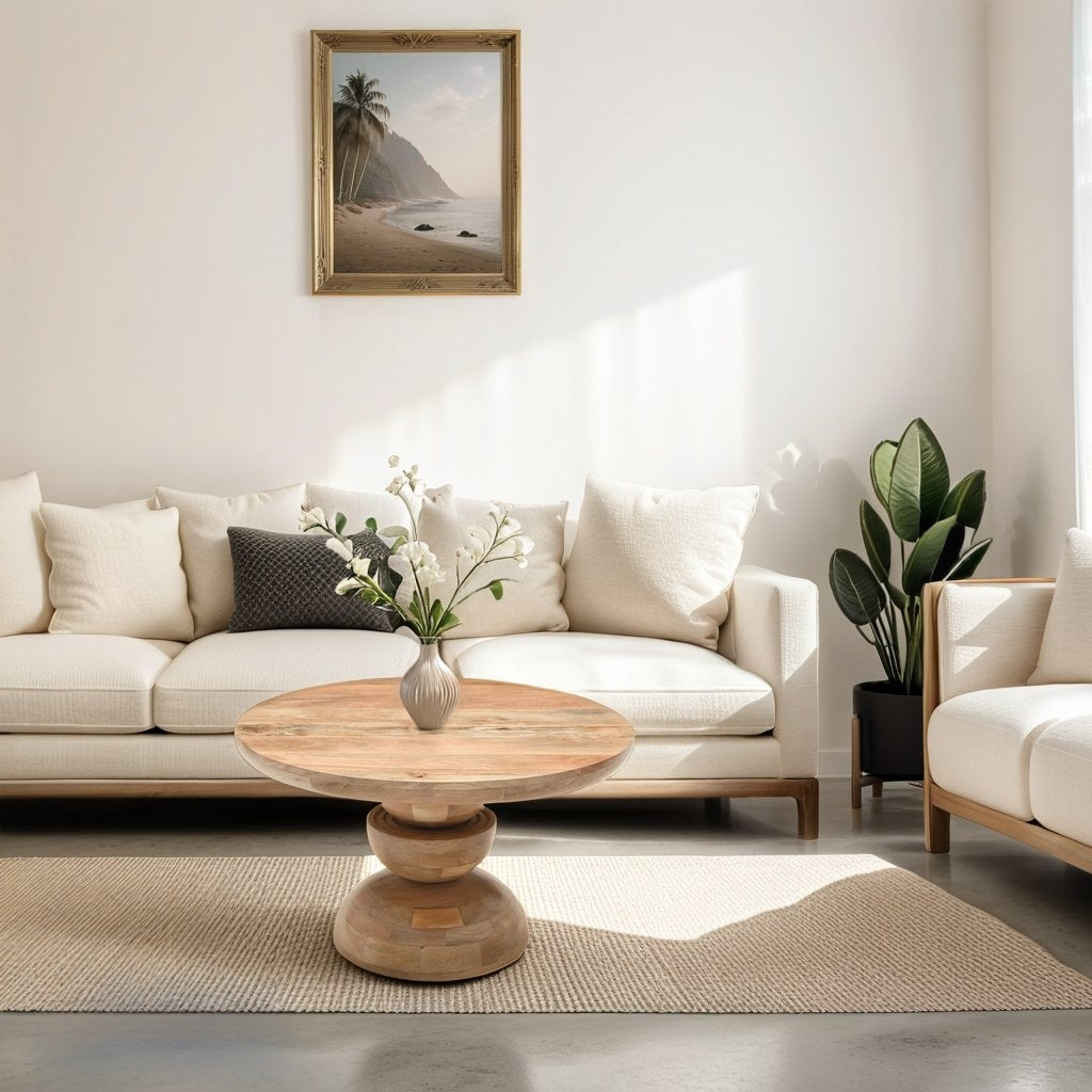 Merlin Mango Wood Pedestal Round Coffee Table Merlin Mango Wood Pedestal Round Coffee Table