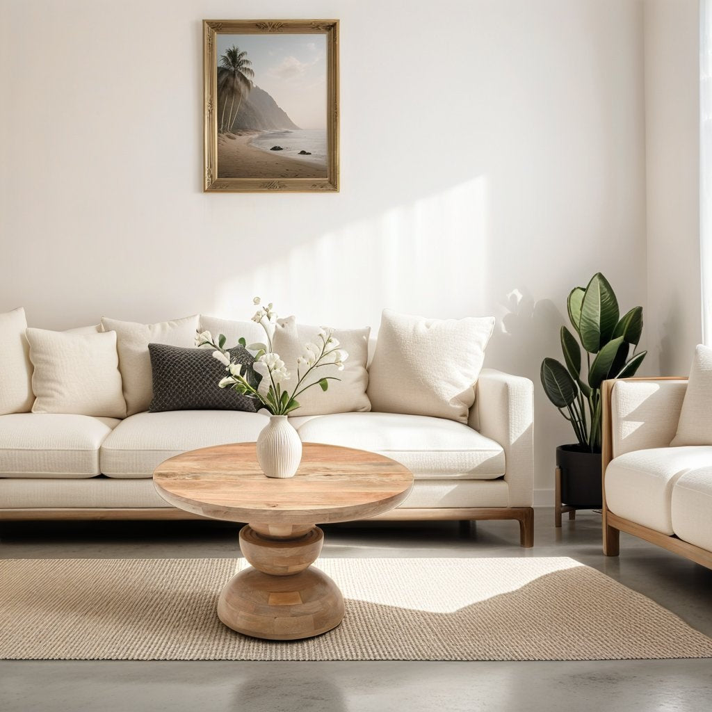 Merlin Mango Wood Pedestal Round Coffee Table Merlin Mango Wood Pedestal Round Coffee Table