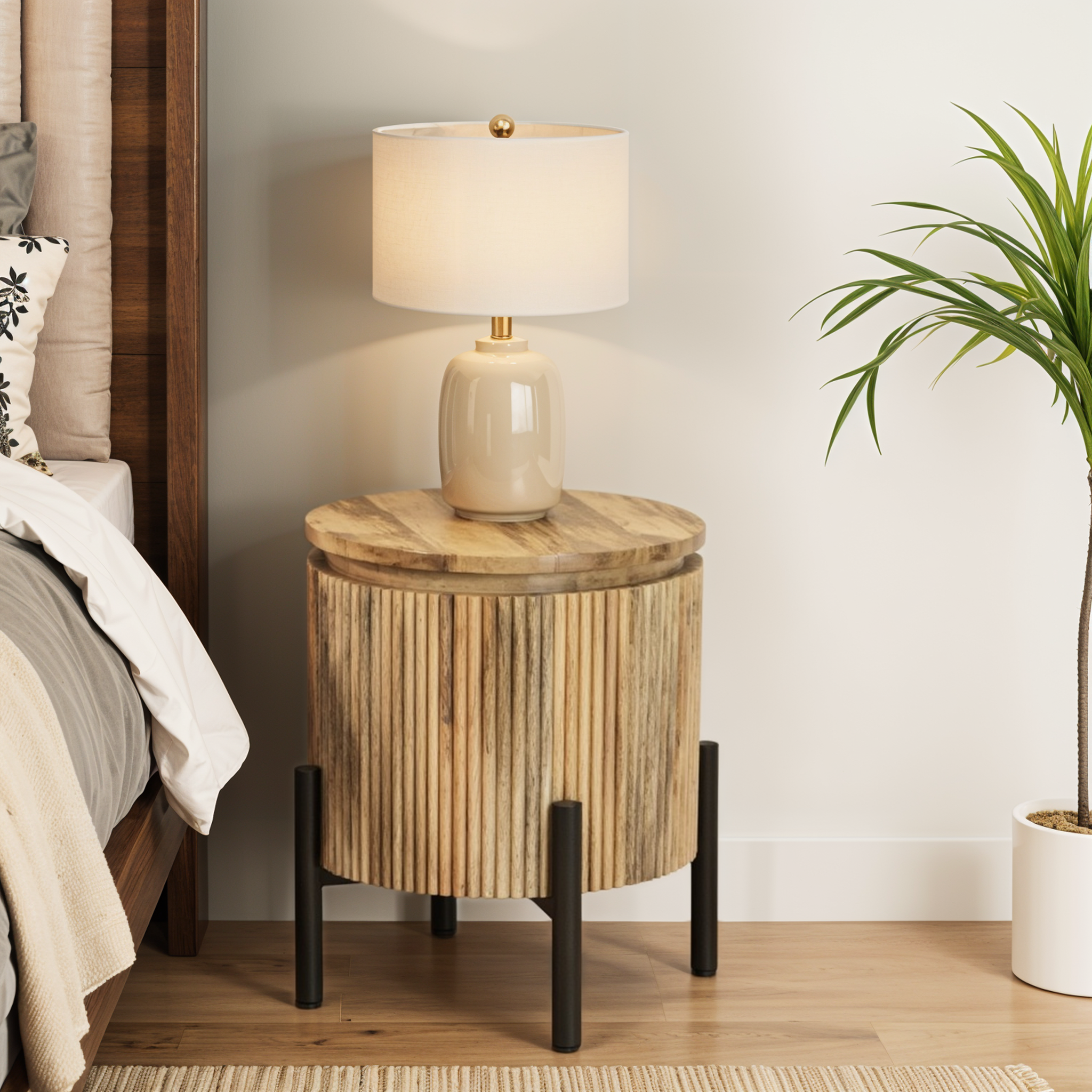 York Solid Wood Bedside Table with Metal Legs York Solid Wood Bedside Table with Metal Legs
