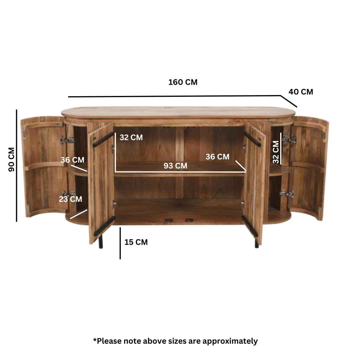York Solid Wood Sideboard With Metal Legs York Solid Wood Sideboard With Metal Legs