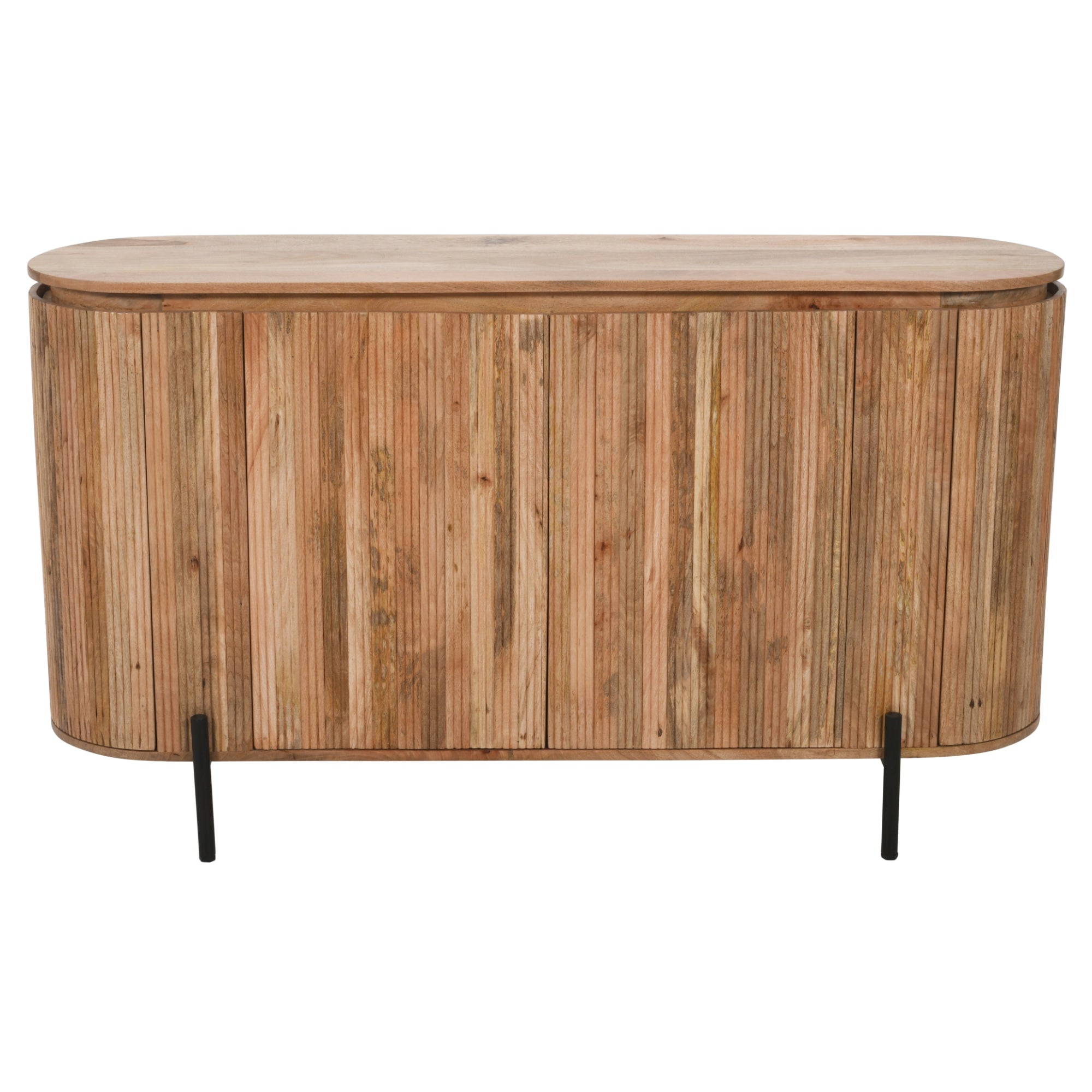York Solid Wood Sideboard With Metal Legs Wooden sideboard with a beige top on a white background