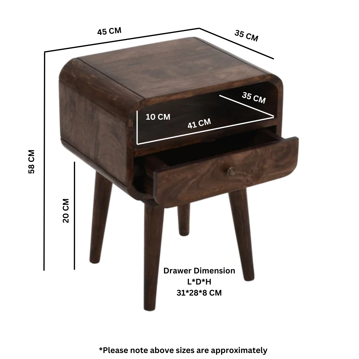 Franklin Dark Mango Wood Bedside Table with Drawer Franklin Dark Mango Wood Bedside Table with Drawer