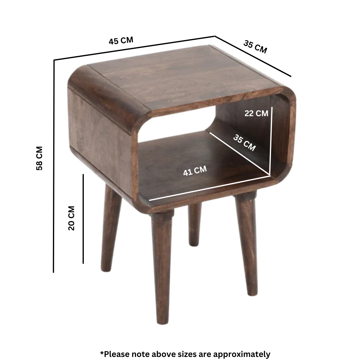 Franklin Dark Mango Wood Bedside Open Curve Edges Table Franklin Dark Mango Wood Bedside Open Curve Edges Table