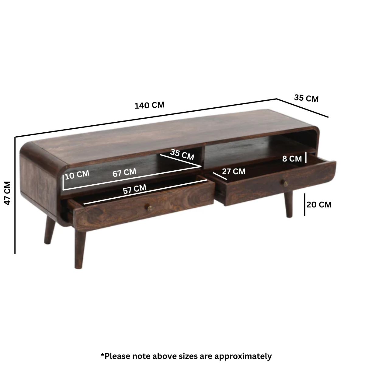 Franklin Dark Mango Wood Large TV Stand with 2 Drawers Franklin Dark Mango Wood Large TV Stand with 2 Drawers