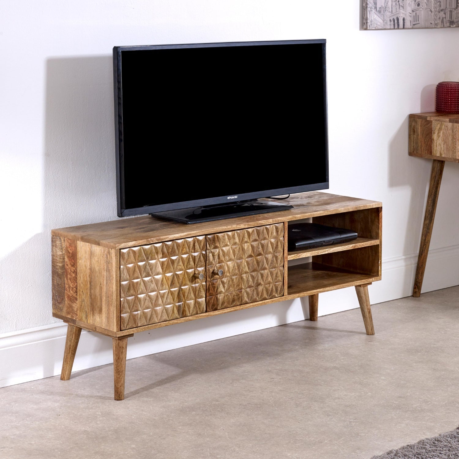 Marlow Light Mango Wood TV Stand with 2 Doors & 2 Shelves Marlow Light Mango Wood TV Stand with 2 Doors & 2 Shelves