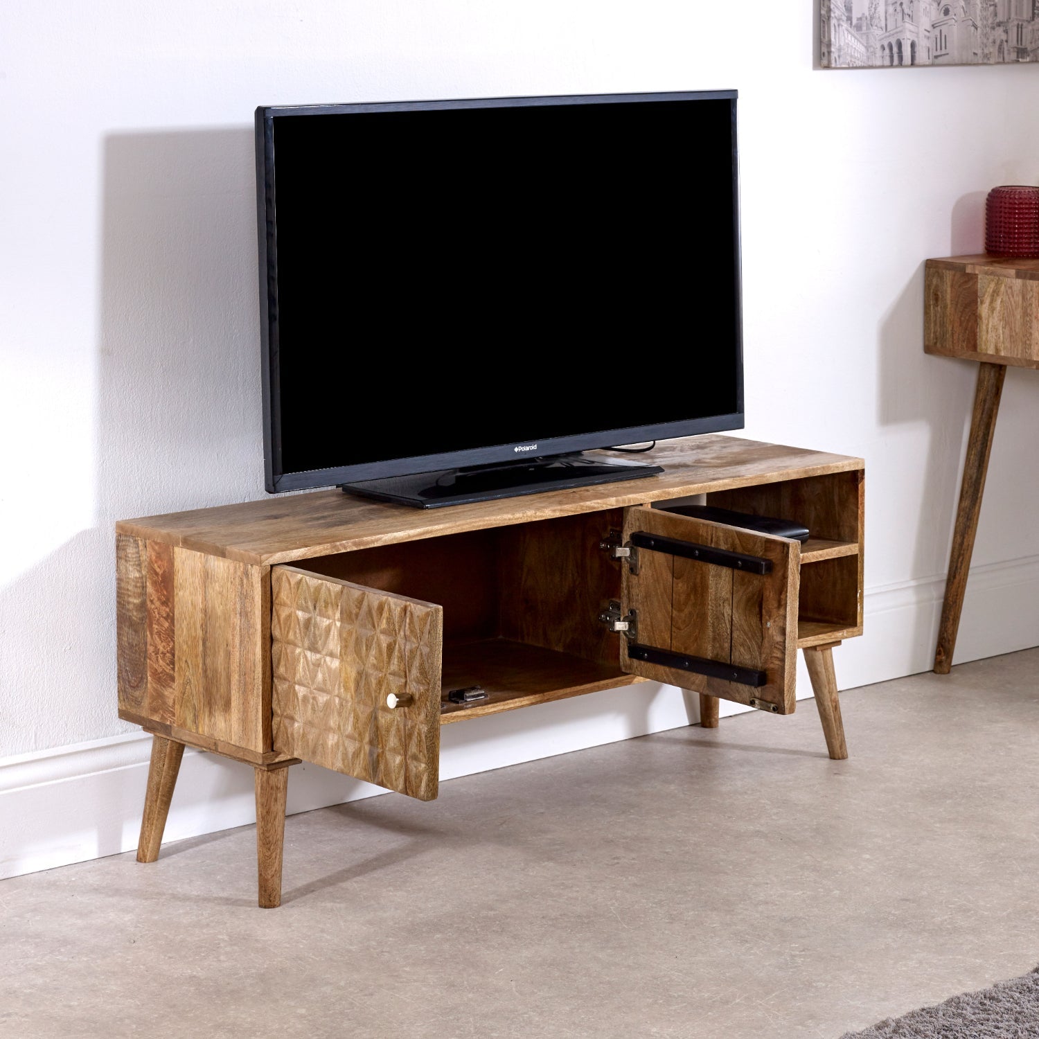 Marlow Light Mango Wood TV Stand with 2 Doors & 2 Shelves Marlow Light Mango Wood TV Stand with 2 Doors & 2 Shelves