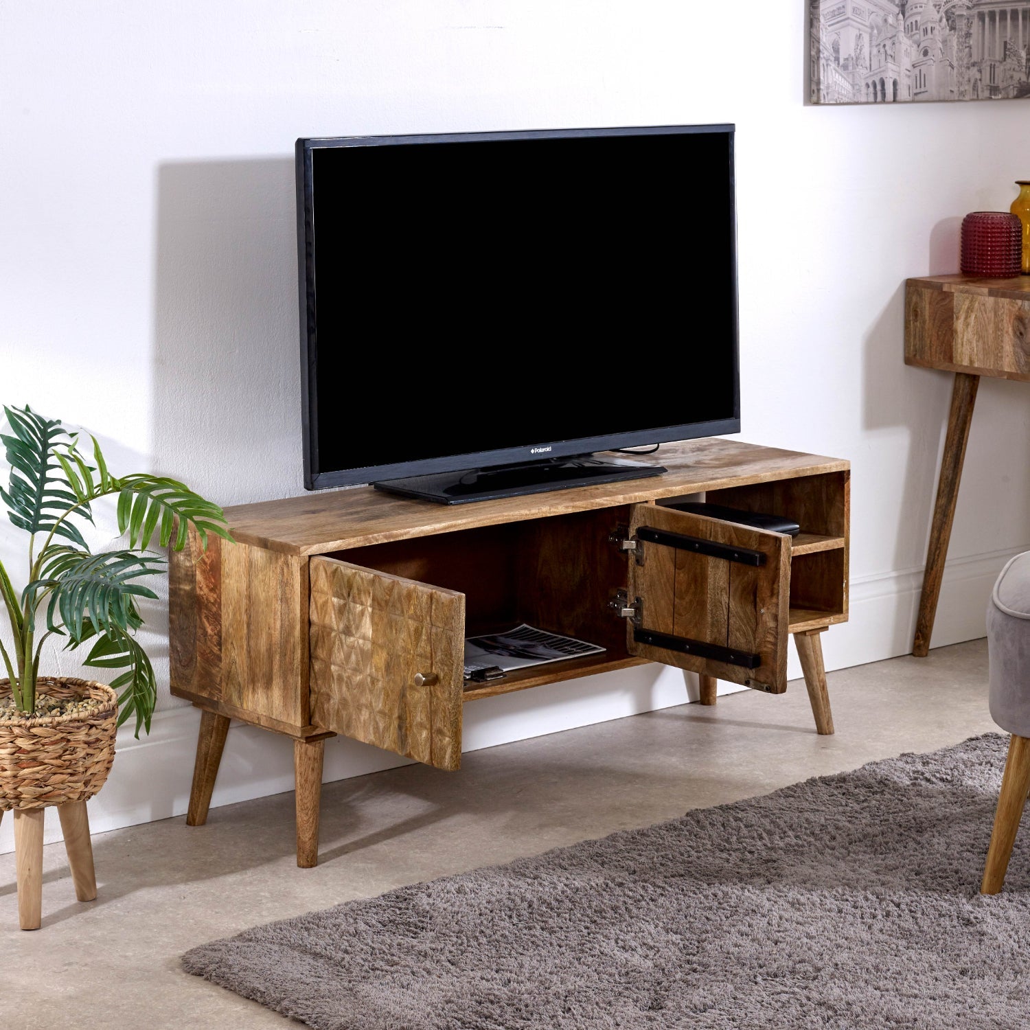 Marlow Light Mango Wood TV Stand with 2 Doors & 2 Shelves Marlow Light Mango Wood TV Stand with 2 Doors & 2 Shelves