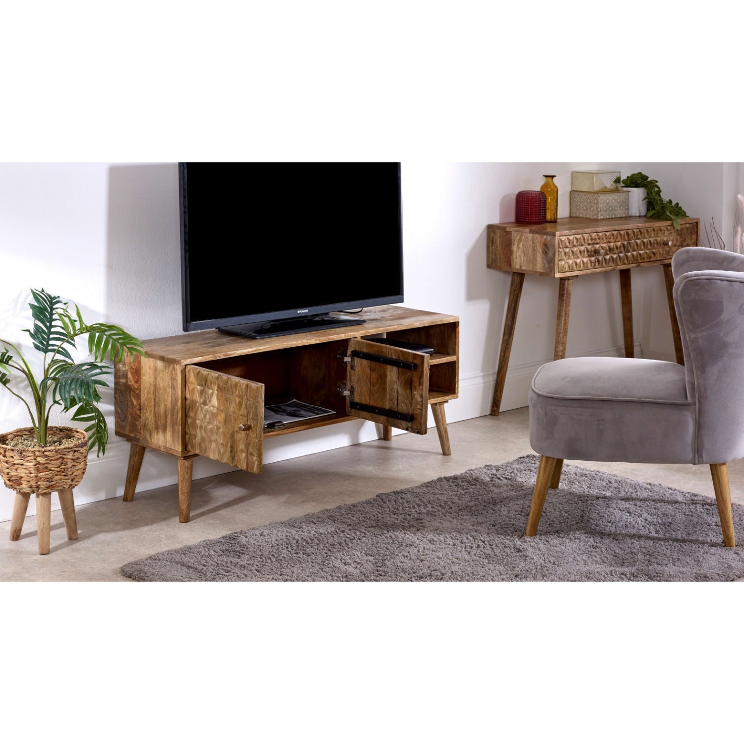 Marlow Light Mango Wood TV Stand with 2 Doors & 2 Shelves Marlow Light Mango Wood TV Stand with 2 Doors & 2 Shelves