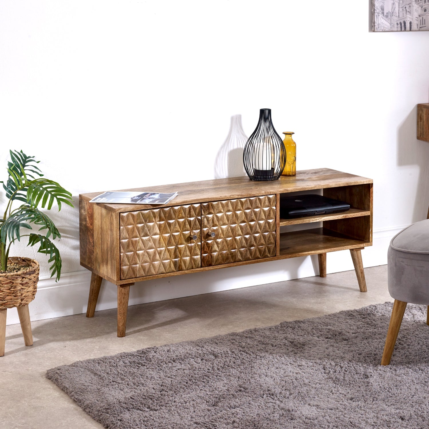 Marlow Light Mango Wood TV Stand with 2 Doors & 2 Shelves Marlow Light Mango Wood TV Stand with 2 Doors & 2 Shelves