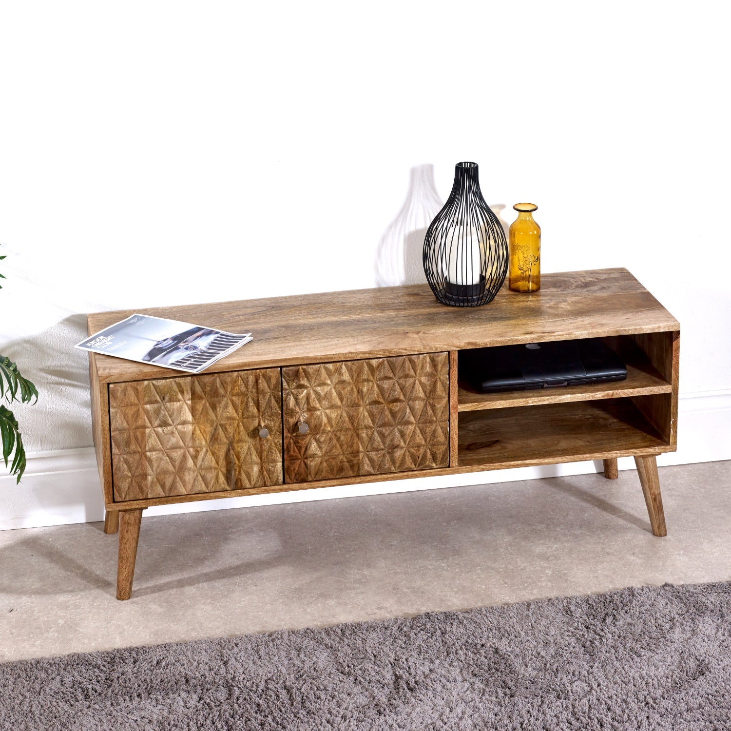 Marlow Light Mango Wood TV Stand with 2 Doors & 2 Shelves Marlow Light Mango Wood TV Stand with 2 Doors & 2 Shelves