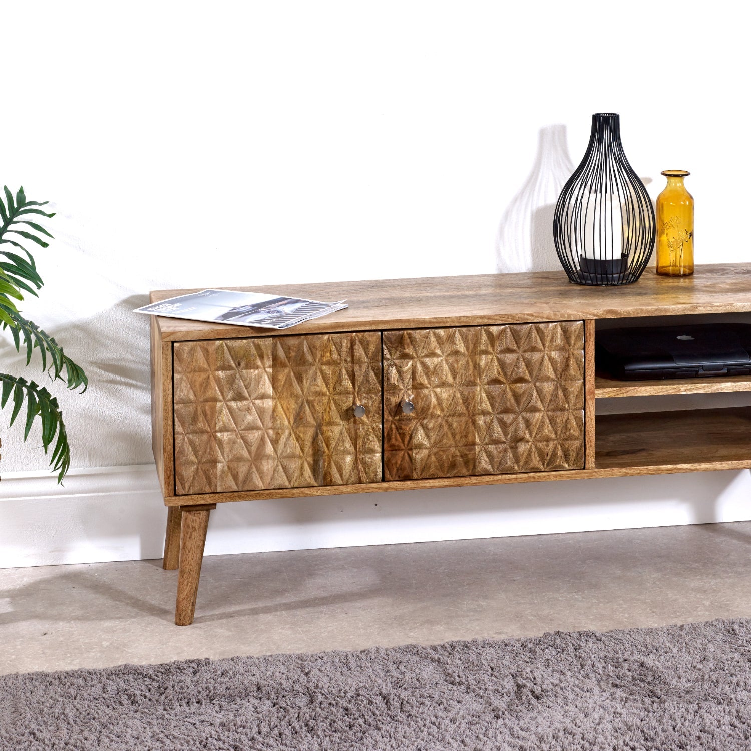 Marlow Light Mango Wood TV Stand with 2 Doors & 2 Shelves Marlow Light Mango Wood TV Stand with 2 Doors & 2 Shelves