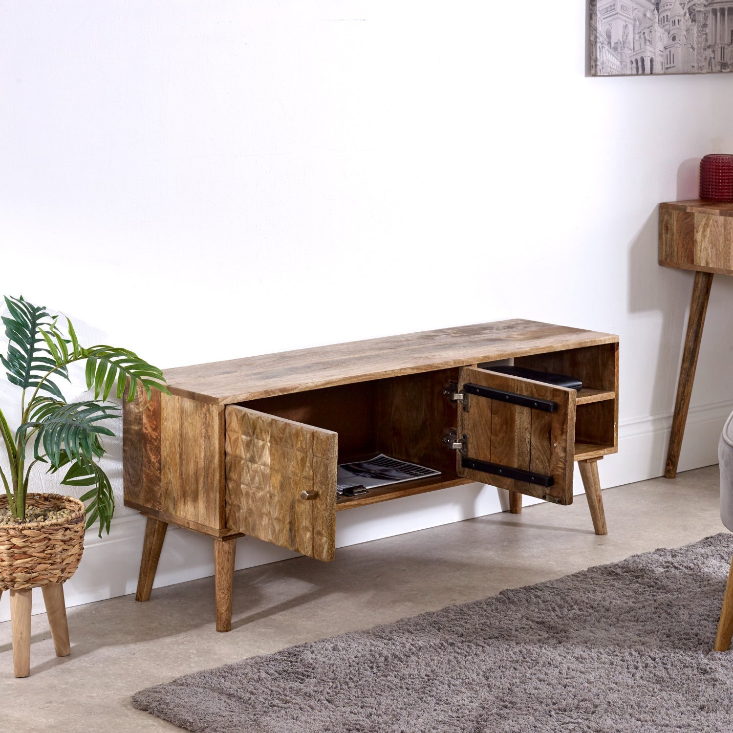 Marlow Light Mango Wood TV Stand with 2 Doors & 2 Shelves Marlow Light Mango Wood TV Stand with 2 Doors & 2 Shelves
