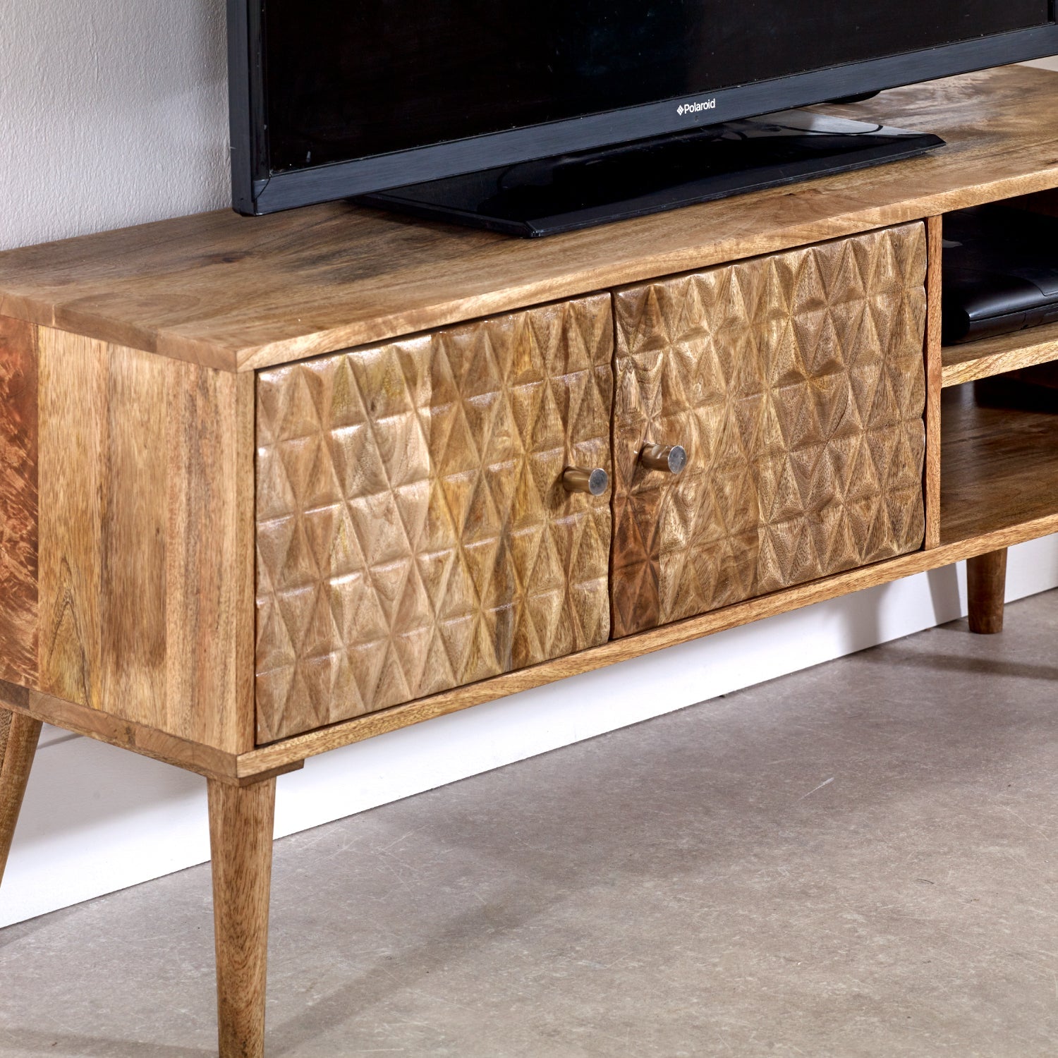 Marlow Light Mango Wood TV Stand with 2 Doors & 2 Shelves Marlow Light Mango Wood TV Stand with 2 Doors & 2 Shelves