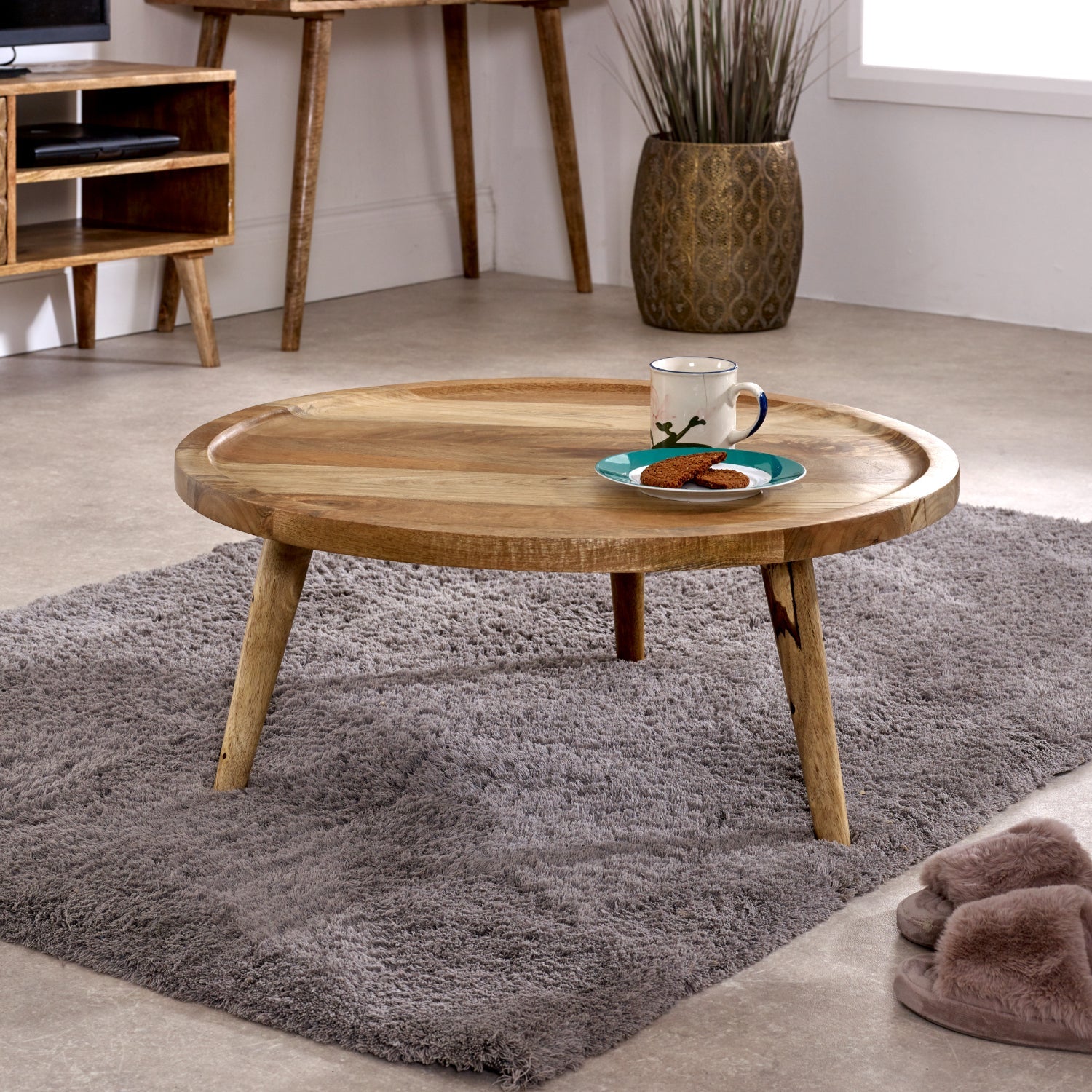 Marlow Light Mango Wood Round Low Coffee Table Marlow Light Mango Wood Round Low Coffee Table