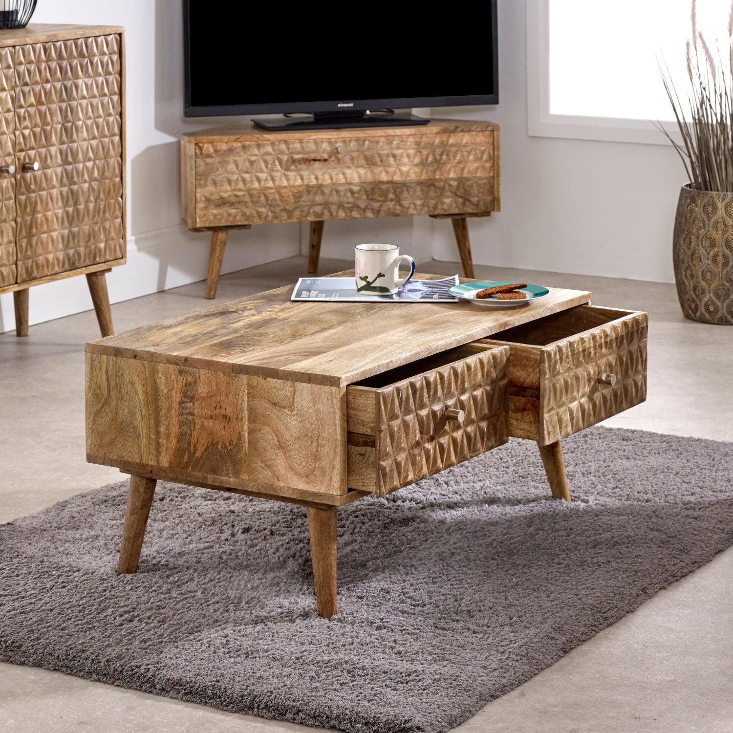 Marlow Light Mango Wood Coffee Table with 2 Drawers Marlow Light Mango Wood Coffee Table with 2 Drawers
