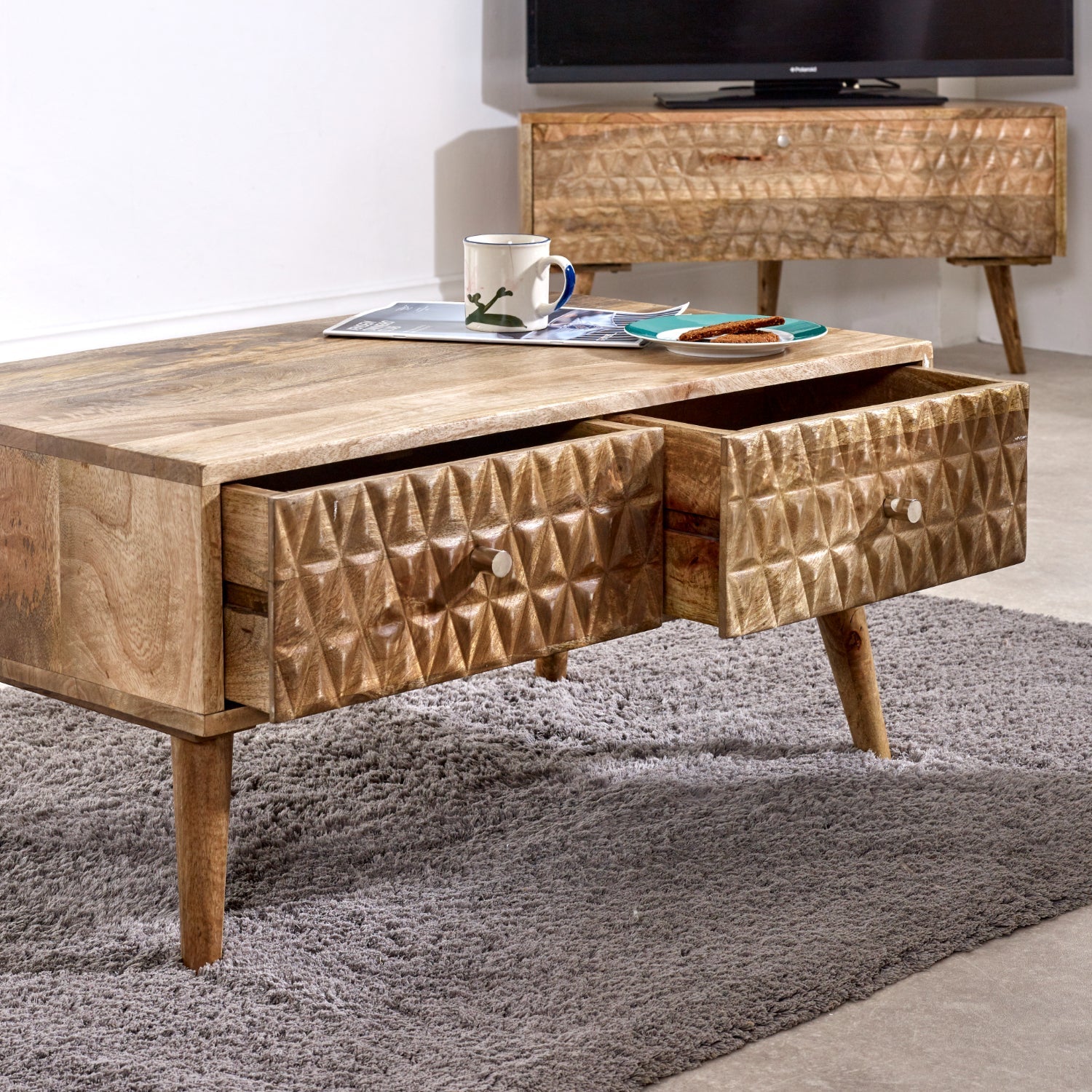 Marlow Light Mango Wood Coffee Table with 2 Drawers Marlow Light Mango Wood Coffee Table with 2 Drawers