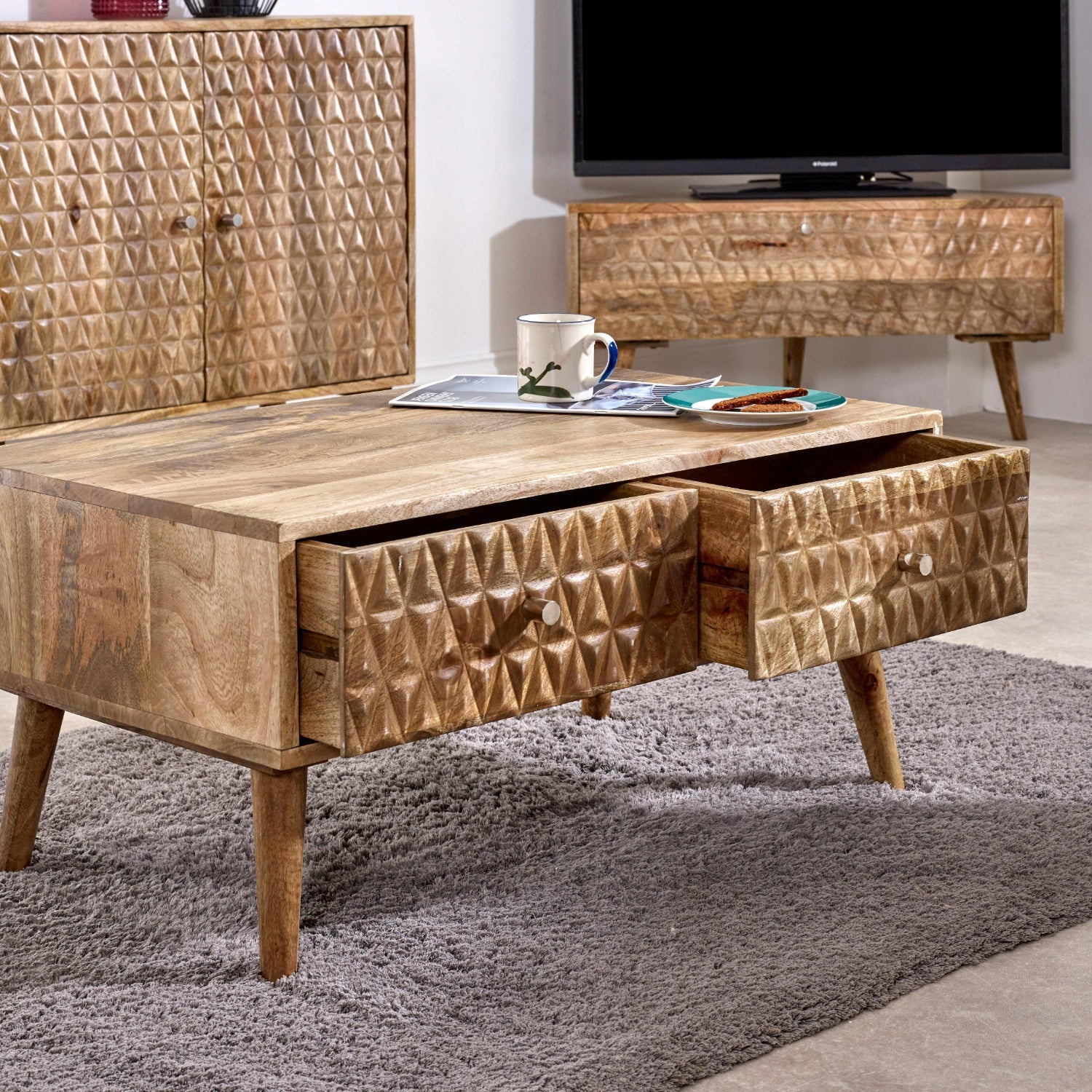 Marlow Light Mango Wood Coffee Table with 2 Drawers Marlow Light Mango Wood Coffee Table with 2 Drawers