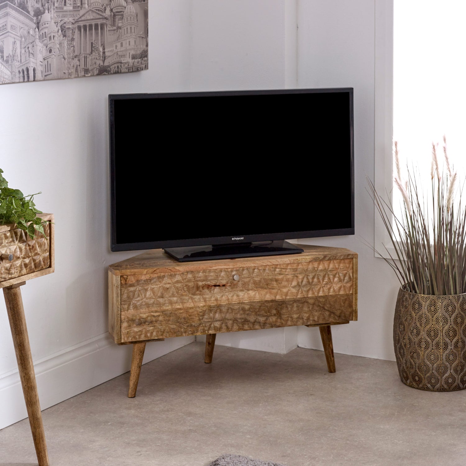 Marlow Light Mango Wood Corner TV Stand Marlow Light Mango Wood Corner TV Stand