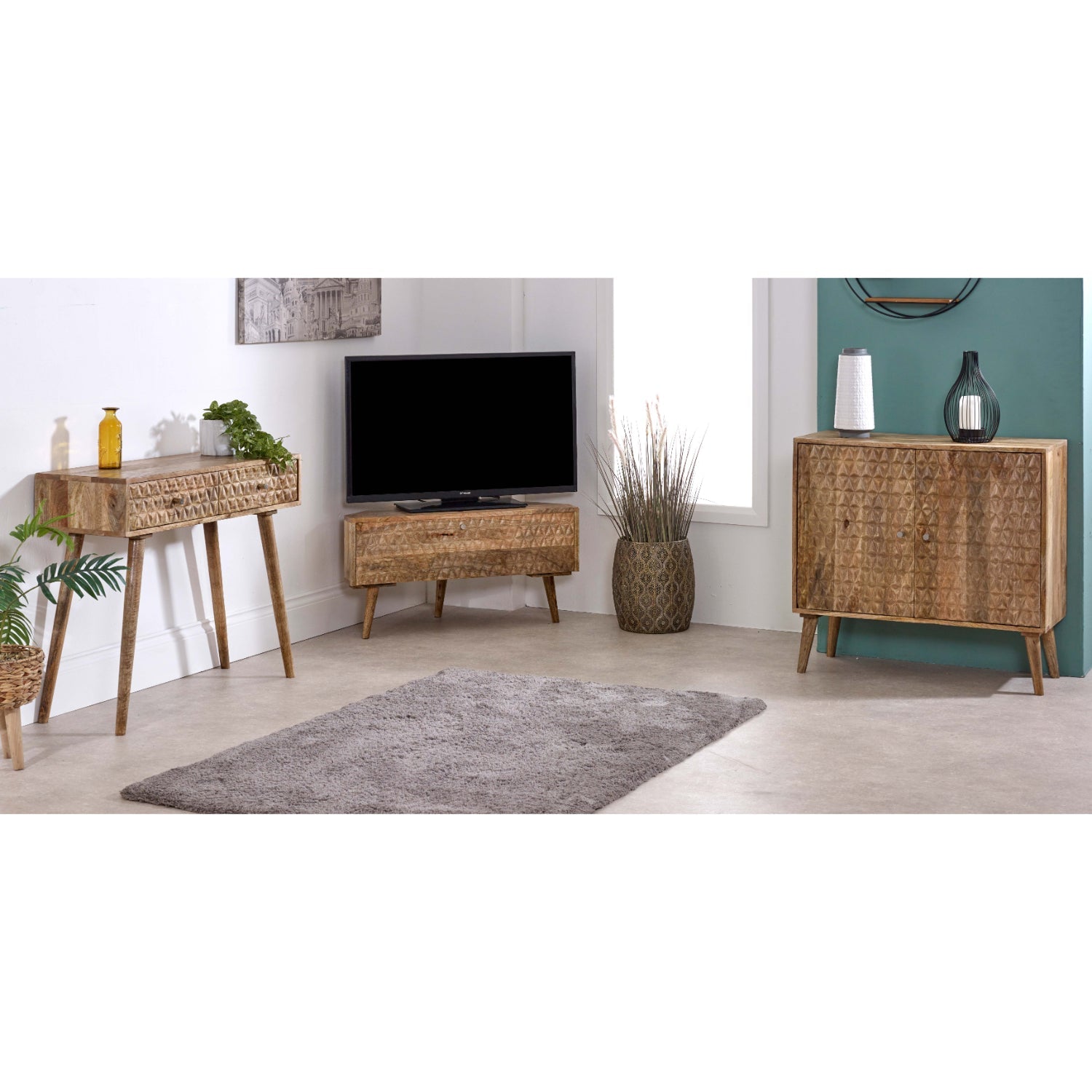 Marlow Light Mango Wood Corner TV Stand Marlow Light Mango Wood Corner TV Stand