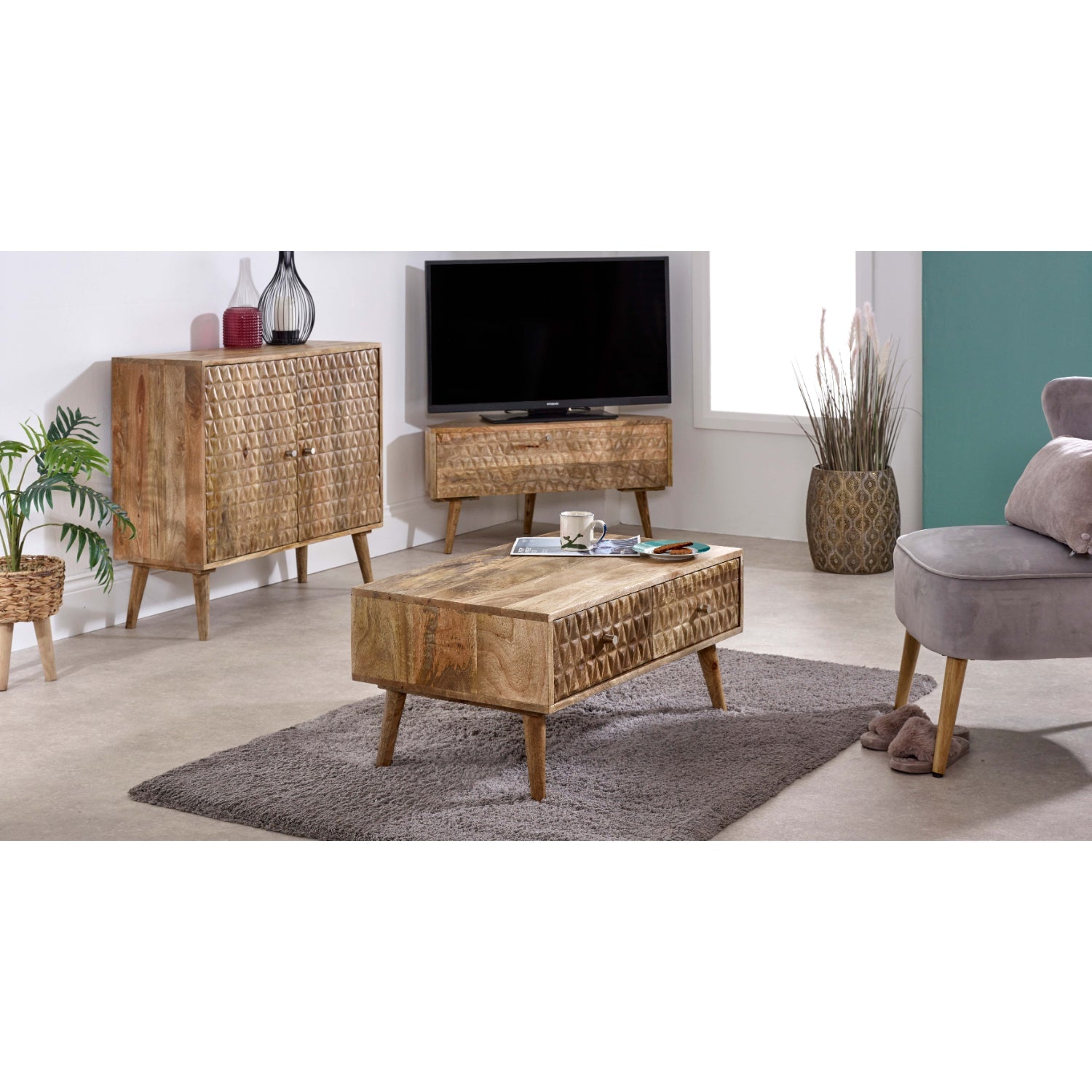 Marlow Light Mango Wood Corner TV Stand Marlow Light Mango Wood Corner TV Stand