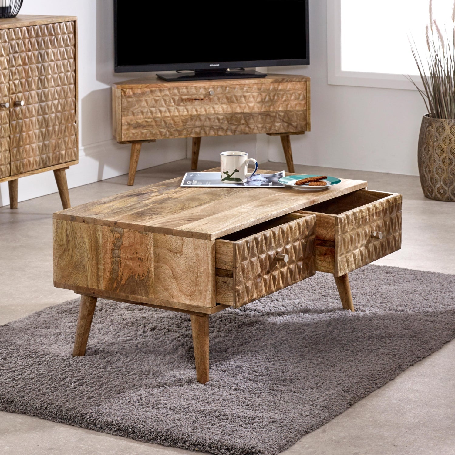 Marlow Light Mango Wood Corner TV Stand Marlow Light Mango Wood Corner TV Stand