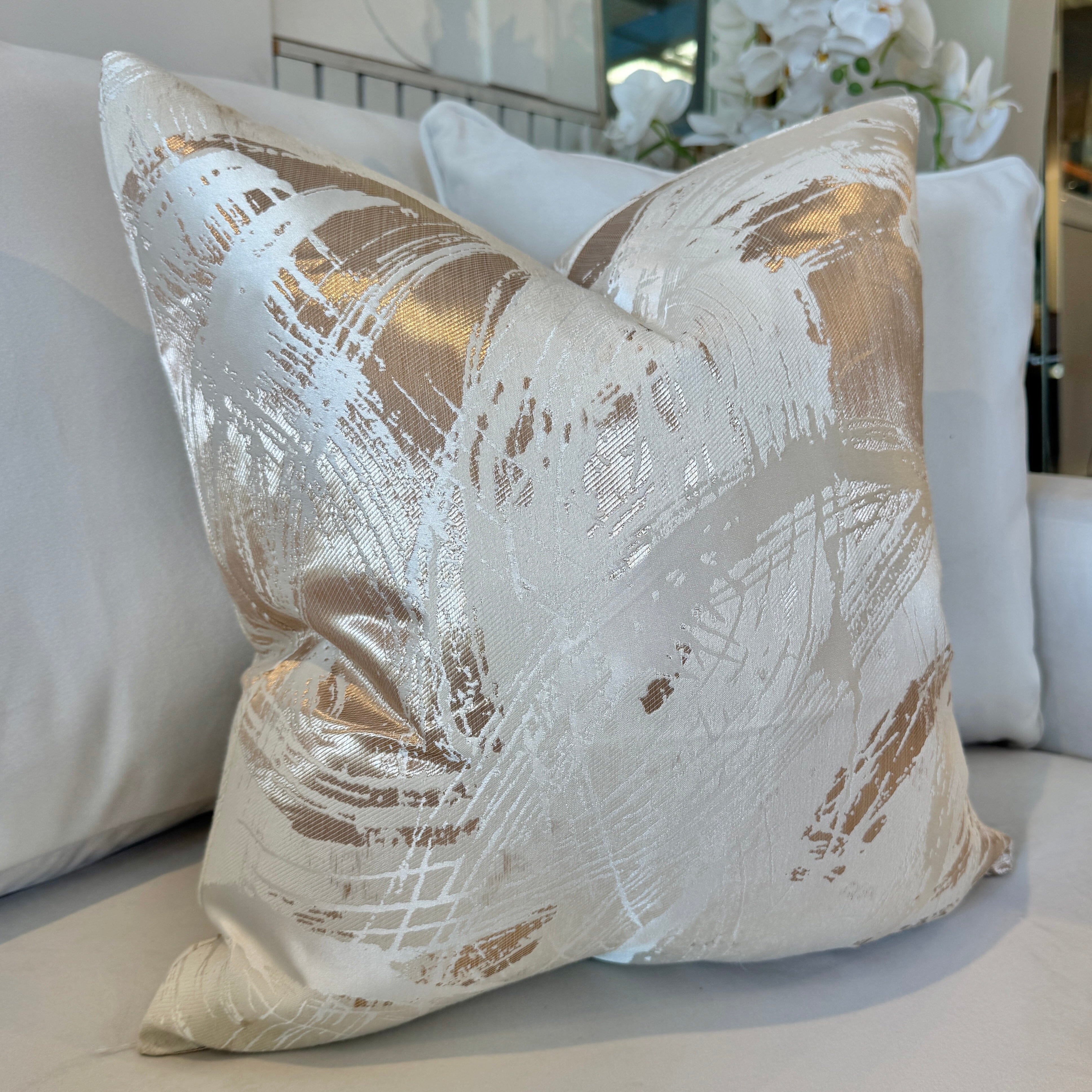 Harlow Cream & Gold Metallic Abstract Cushion - 50x50cm Harlow Cream & Gold Metallic Abstract Cushion - 50x50cm