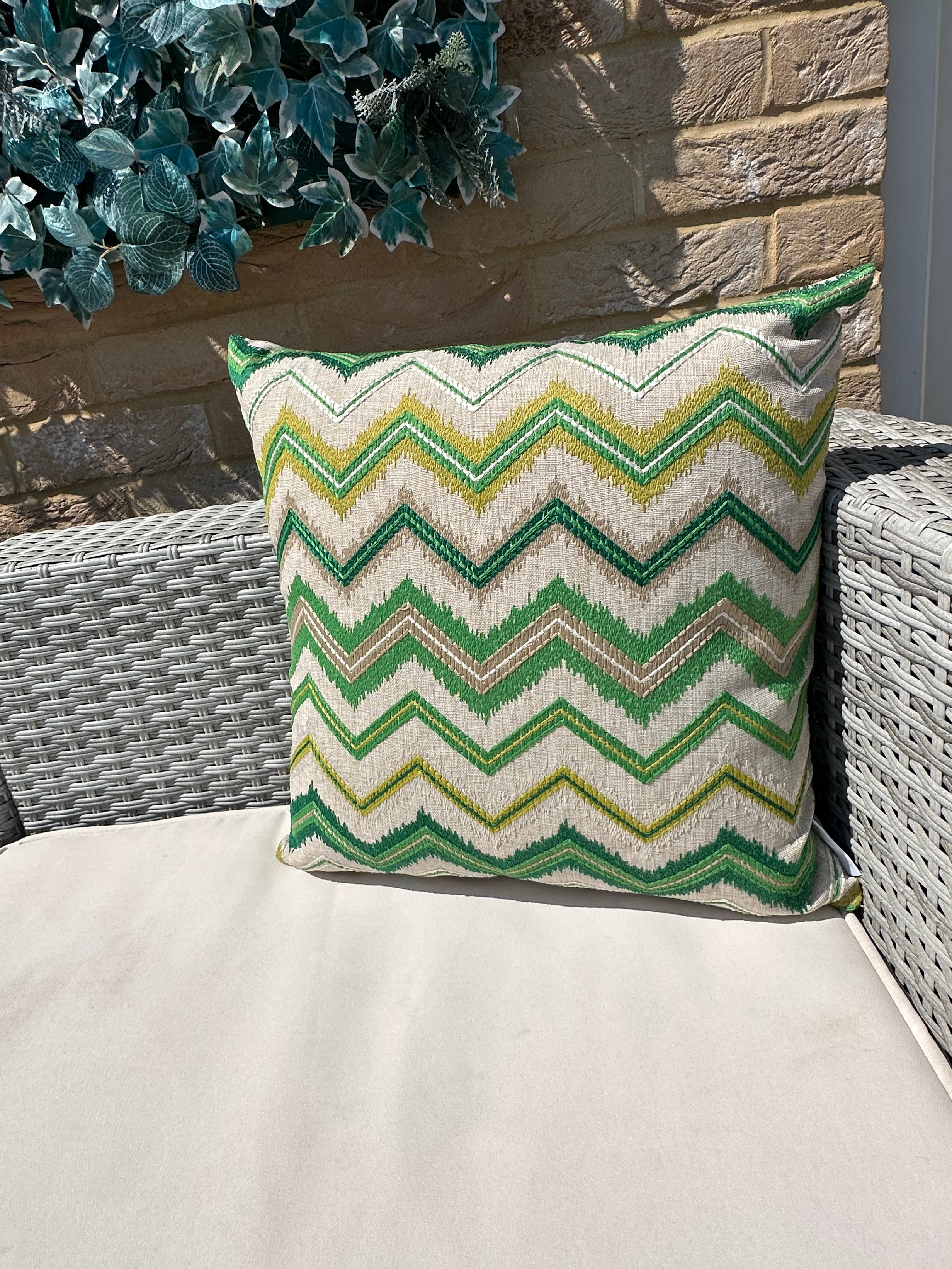 The Couture Cushion - The Outdoor Green Zig Zag - Style No. 139 The Couture Cushion - The Outdoor Green Zig Zag - Style No. 139