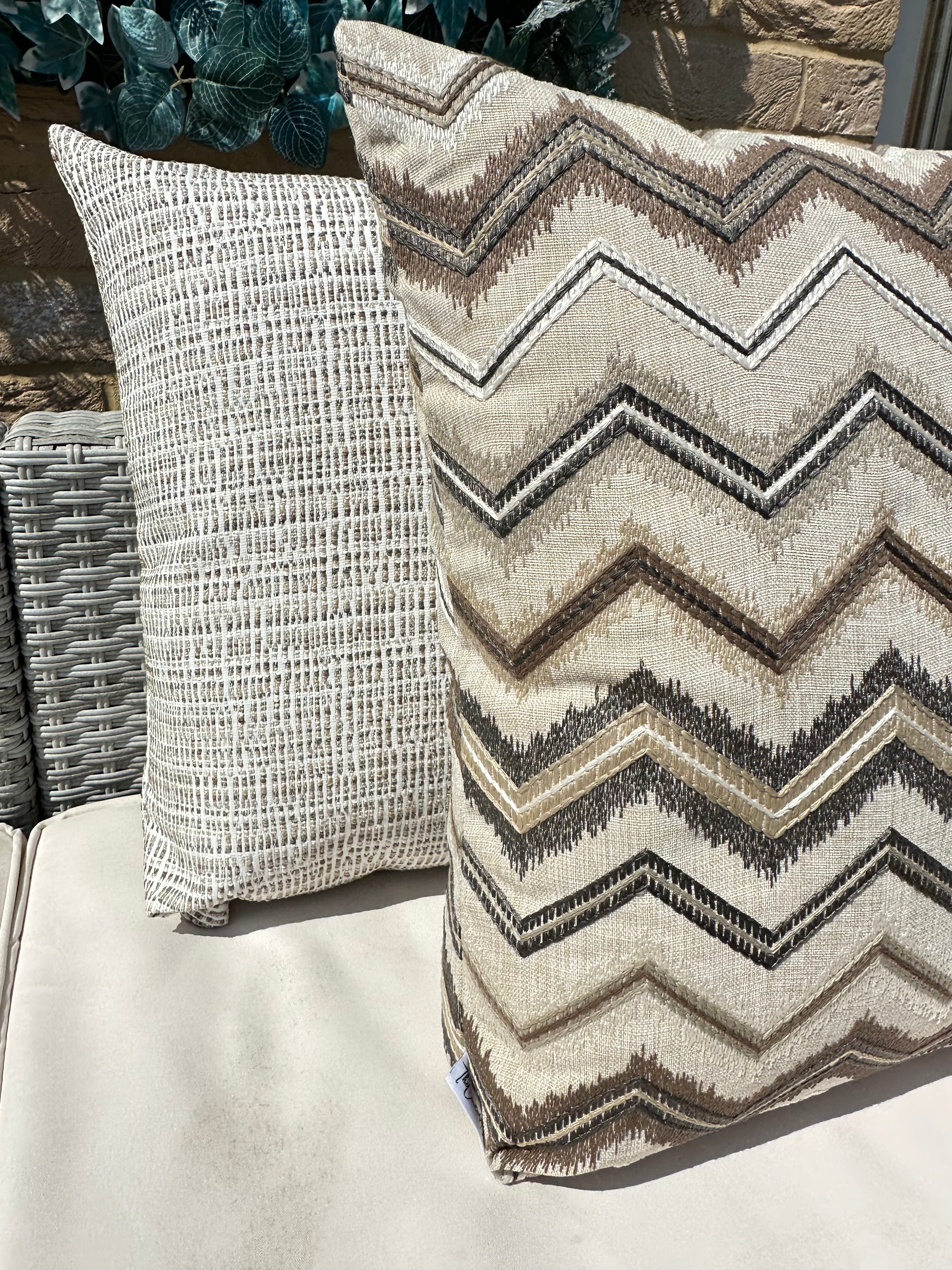 The Couture Cushion - The Outdoor Beige Zig Zag - Style No. 125 The Couture Cushion - The Outdoor Beige Zig Zag - Style No. 125