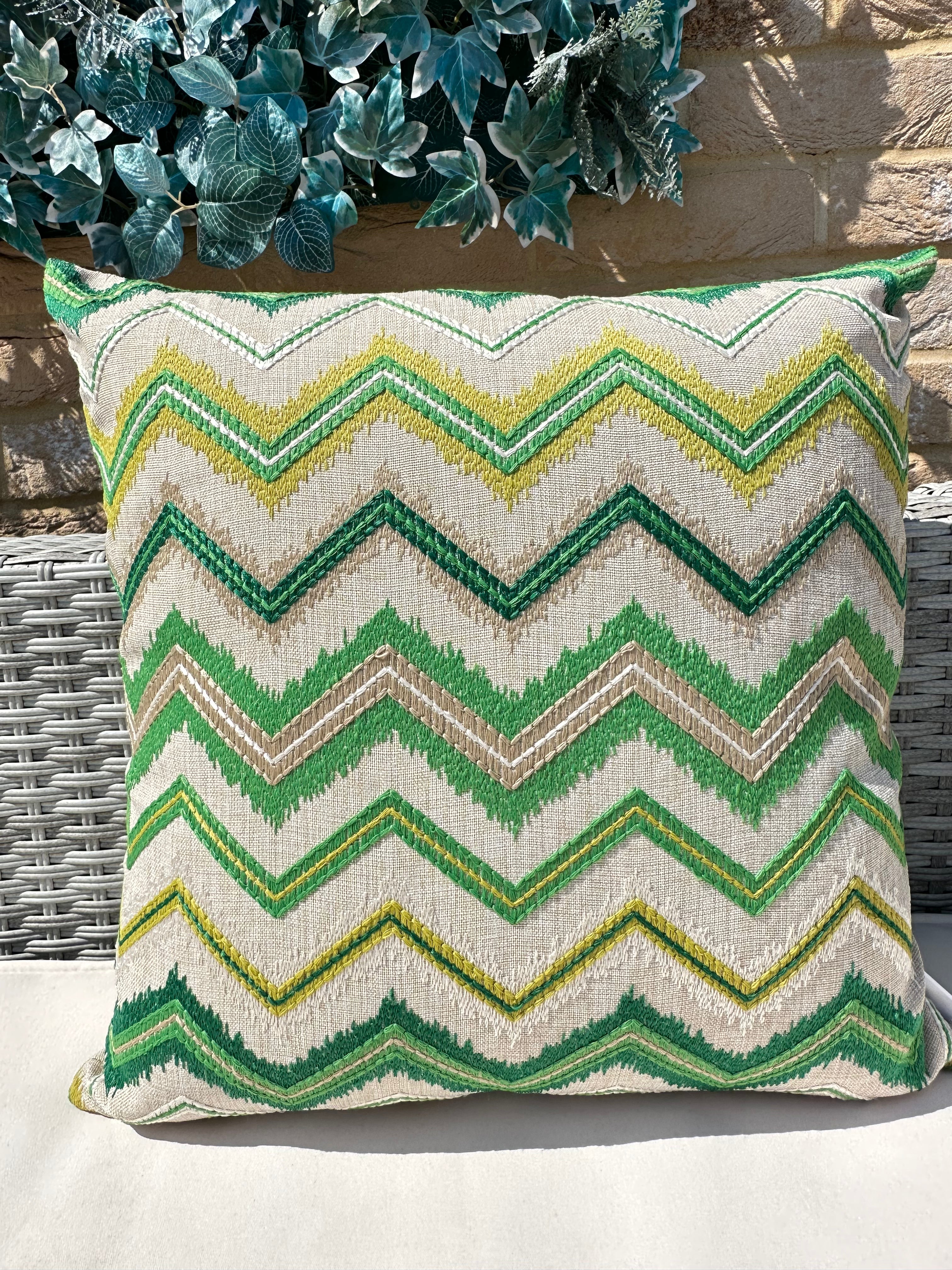 The Couture Cushion - The Outdoor Green Zig Zag - Style No. 139 The Couture Cushion - The Outdoor Green Zig Zag - Style No. 139