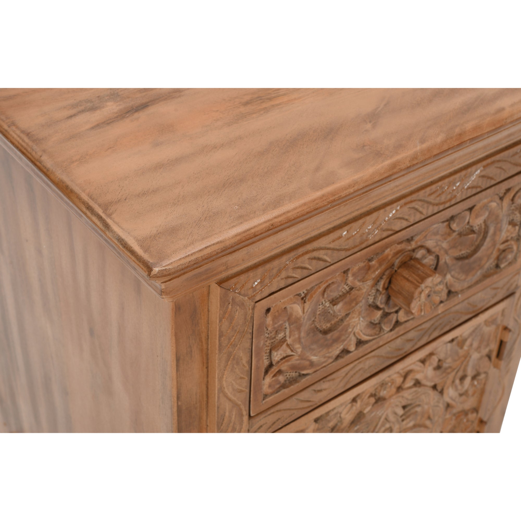 Carved Mango Wood Bedside Table With Storage Carved Mango Wood Bedside Table With Storage