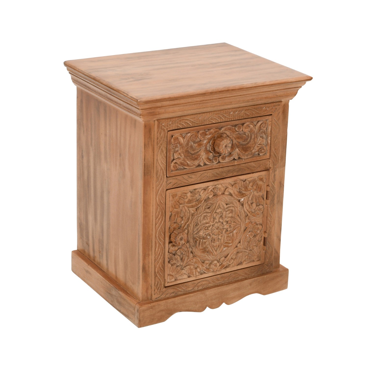 Carved Mango Wood Bedside Table With Storage Carved Mango Wood Bedside Table With Storage
