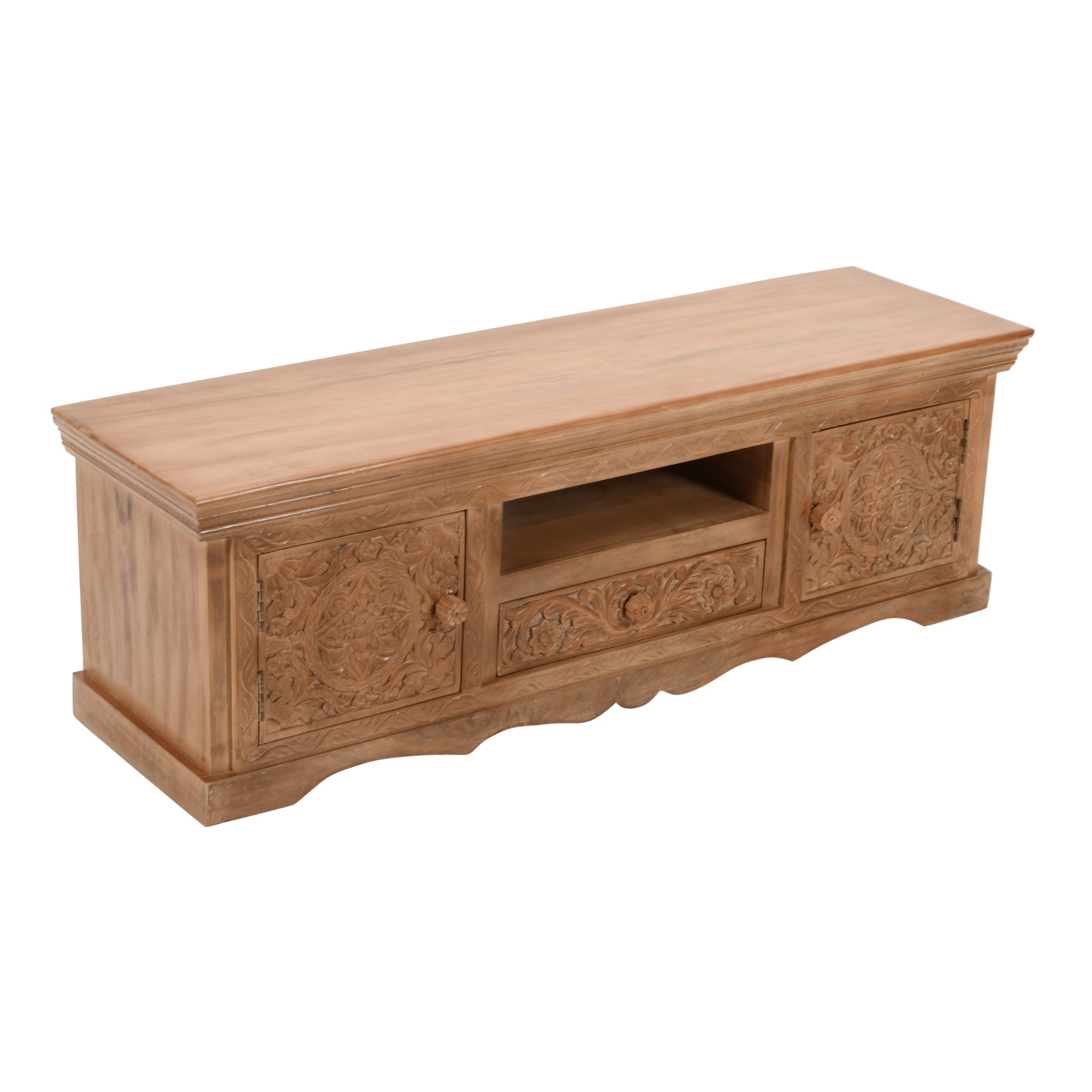Carved Mango Wood TV Cabinet With 2 Doors, 1 Drawers Carved Mango Wood TV Cabinet With 2 Doors, 1 Drawers