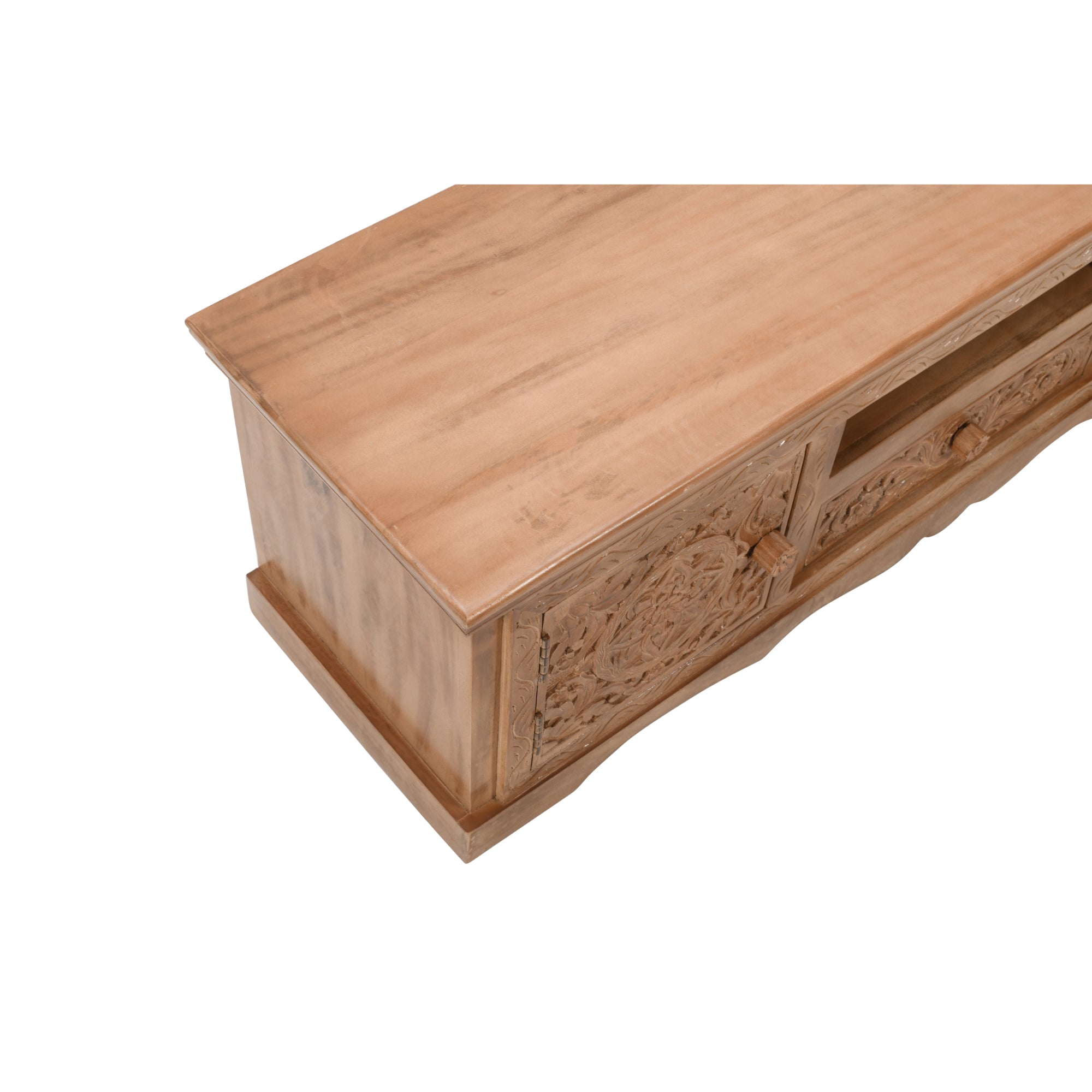 Carved Mango Wood TV Cabinet With 2 Doors, 1 Drawers Carved Mango Wood TV Cabinet With 2 Doors, 1 Drawers