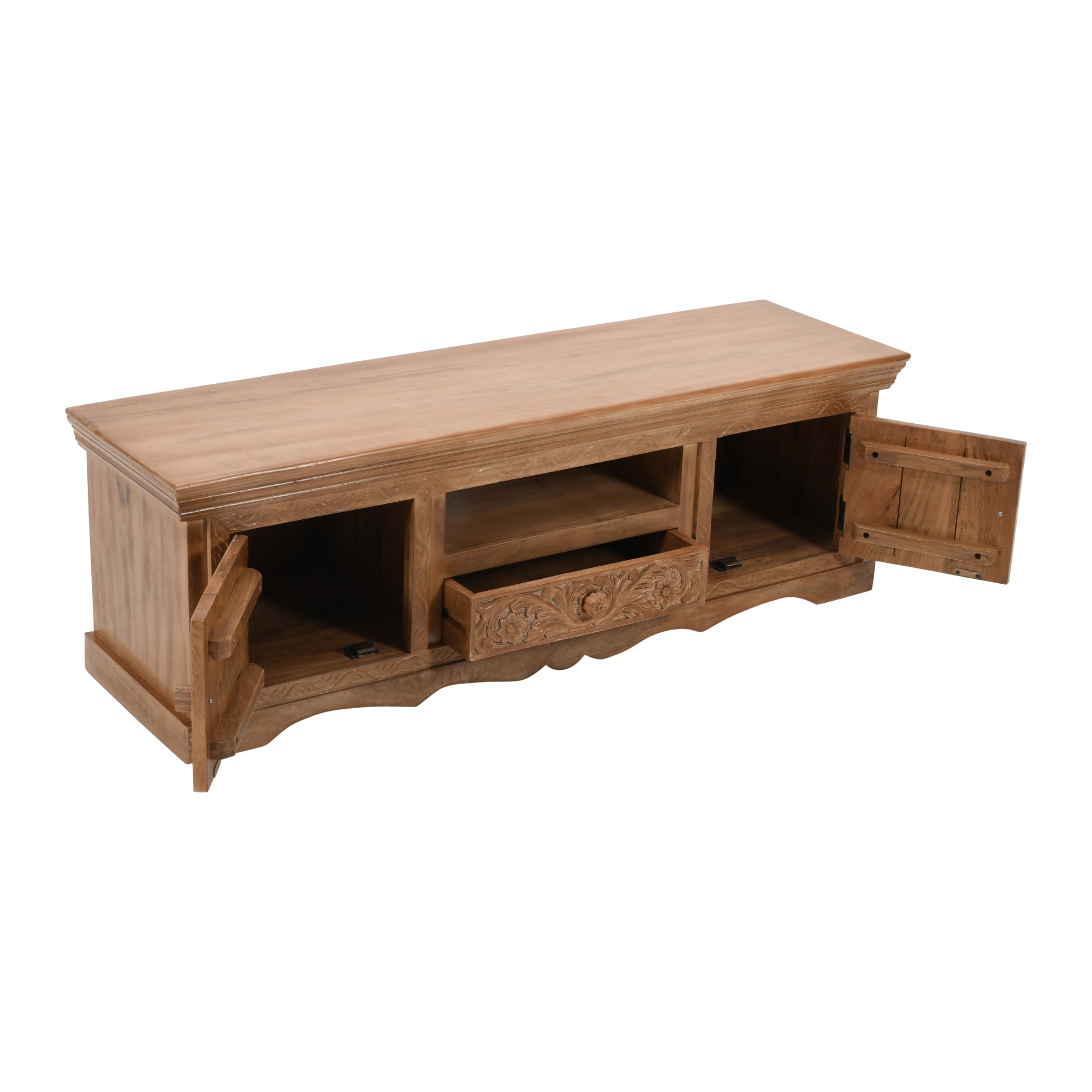 Carved Mango Wood TV Cabinet With 2 Doors, 1 Drawers Carved Mango Wood TV Cabinet With 2 Doors, 1 Drawers