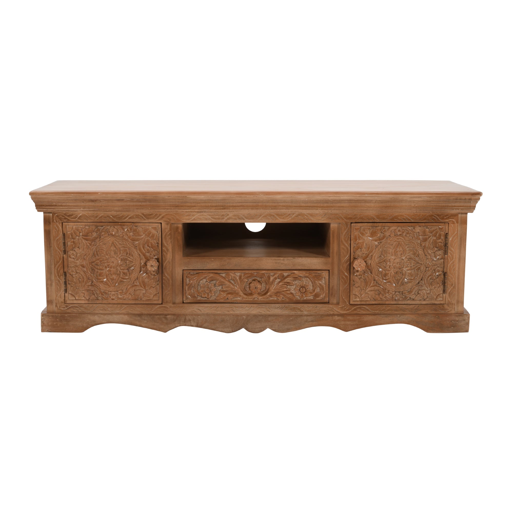 Carved Mango Wood TV Cabinet With 2 Doors, 1 Drawers Carved Mango Wood TV Cabinet With 2 Doors, 1 Drawers